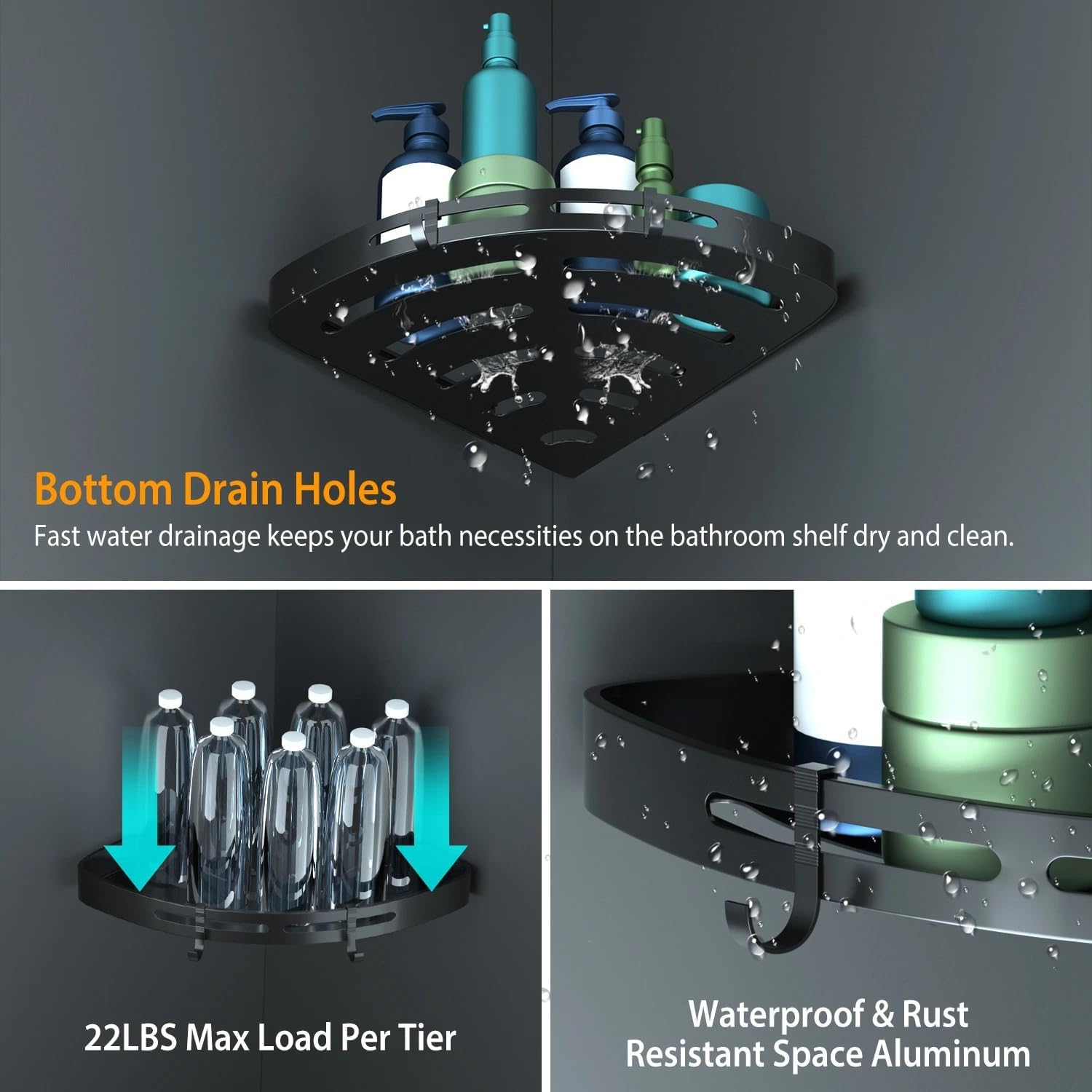 2Pcs Corner Shower Caddy Shelf with Adhesive Mount 1