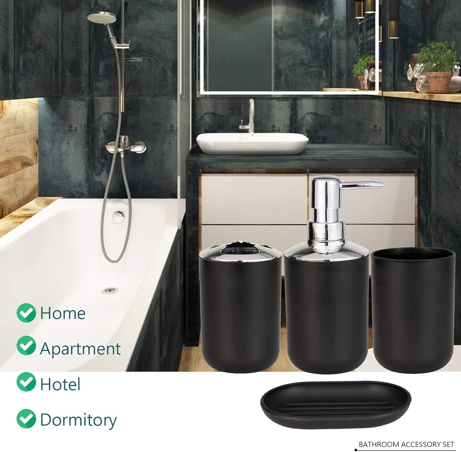 Fanciher 4-Piece Black Bathroom Accessory Set