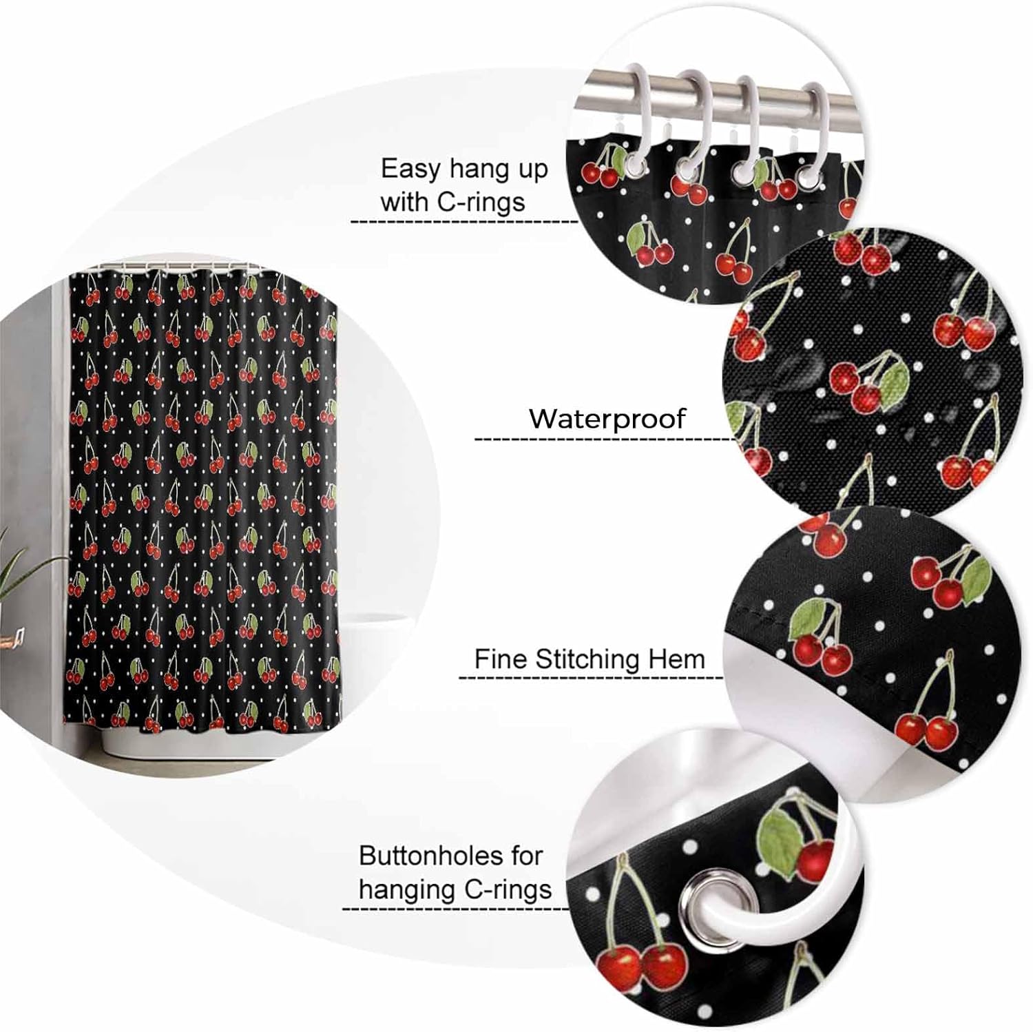 ZOE GARDEN Cherry Bathroom Set with Curtain Rug and Hooks