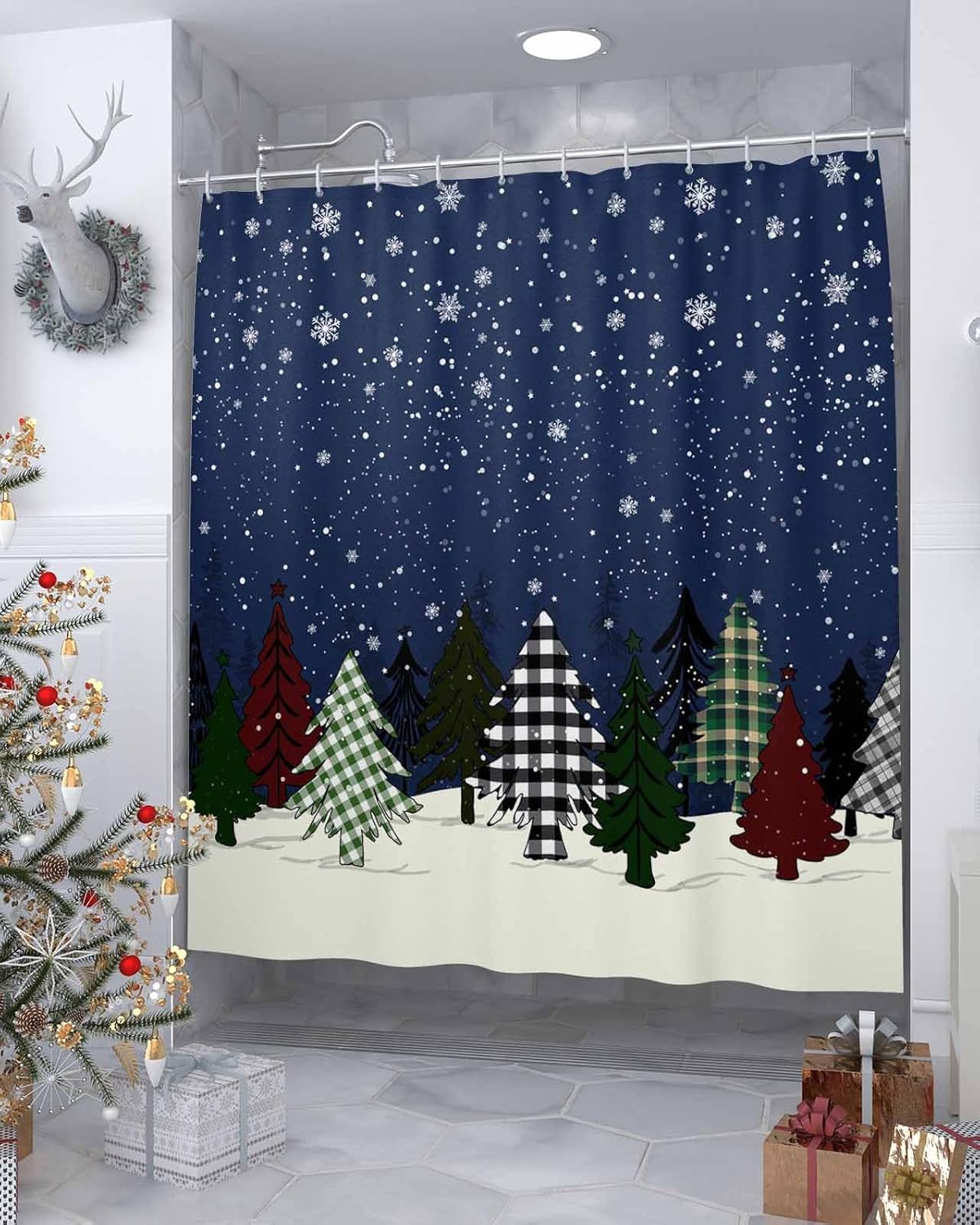ZOE GARDEN Christmas Tree Shower Curtain Set 72x72