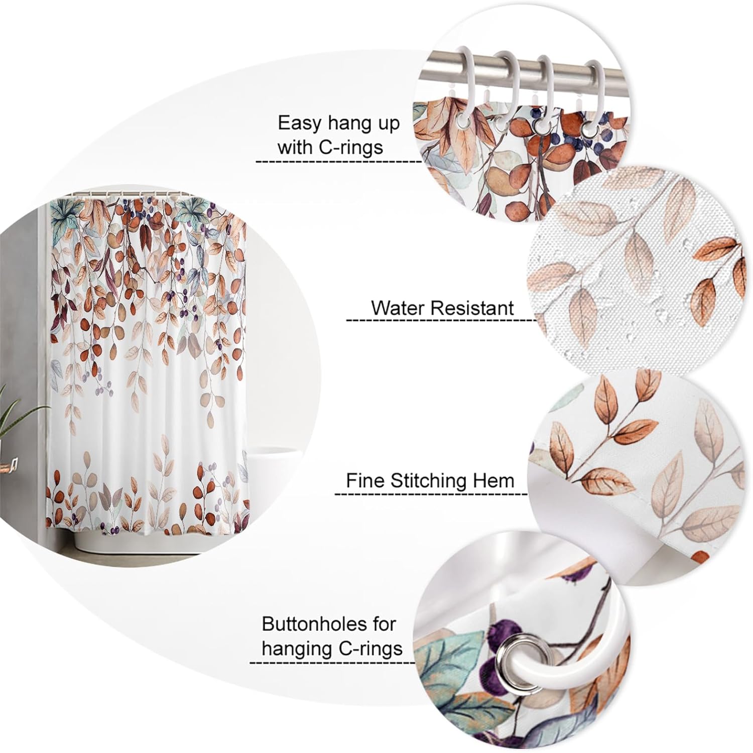 ZOE GARDEN Fall Shower Curtain Set with Rug and Hooks