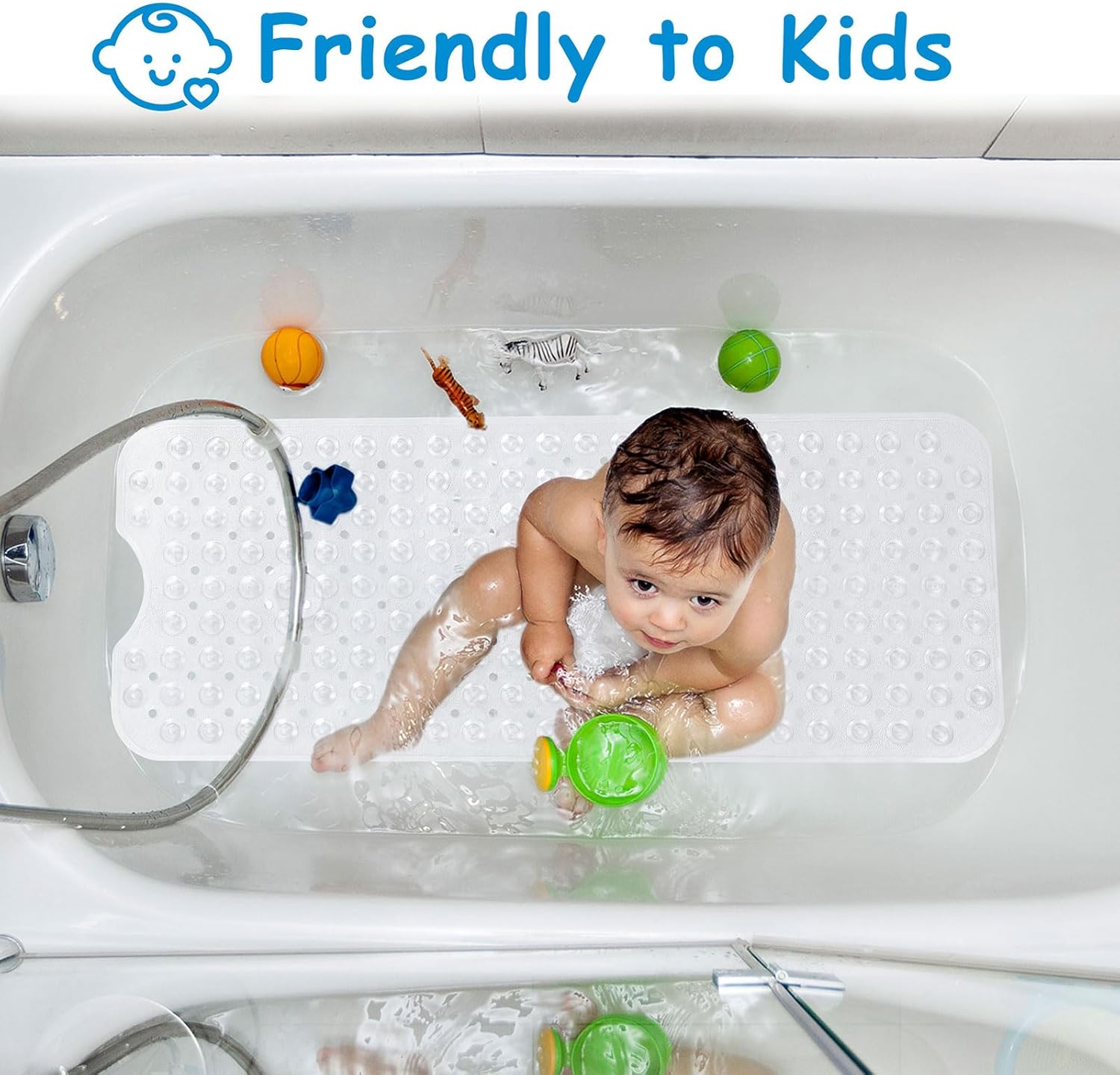 Topotdor Clear Baby Bath Mat 40x16 Inch Non Slip