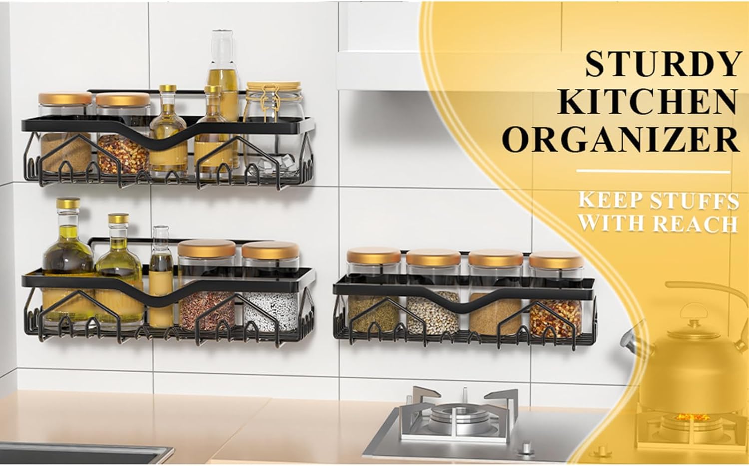 Wall Mounted Shower Caddy Organizer 3 Pcs No Drilling Black L