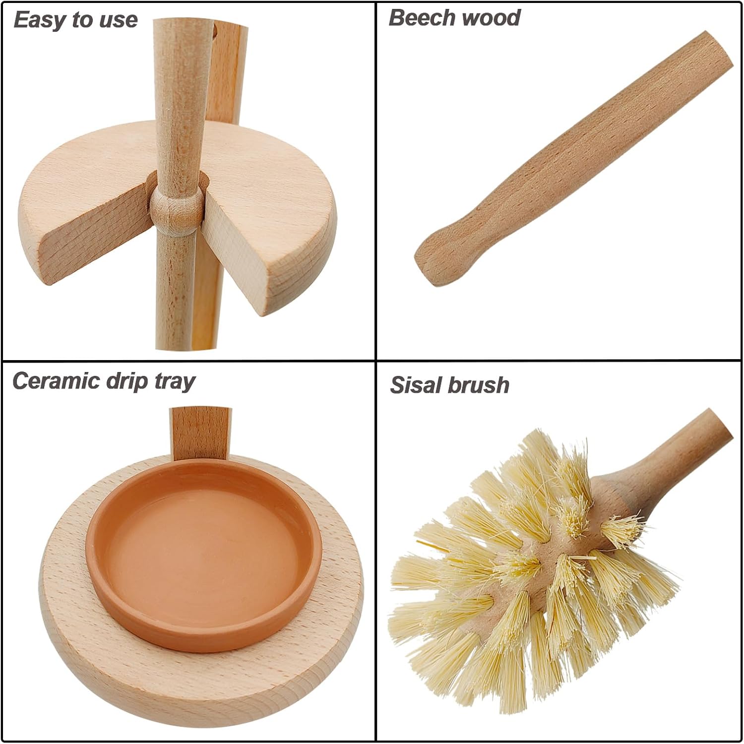 CRAKTH Beechwood Toilet Brush with Sisal Bristles and Holder