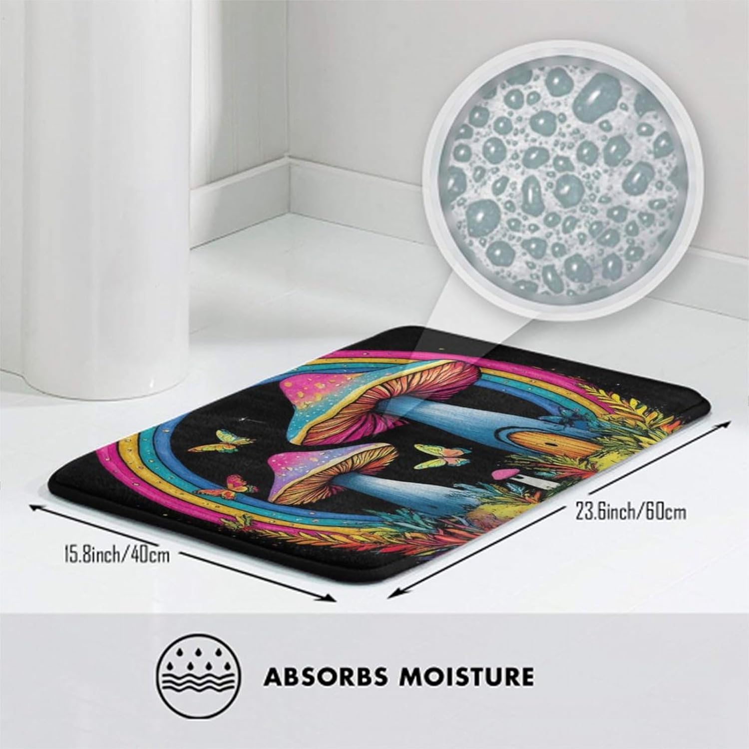 BoomDragon Anti-Slip Trippy Mushroom Bathtub Mat Set