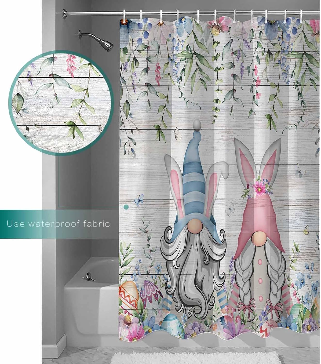 ZOE GARDEN Easter Gnomes Shower Curtain Set