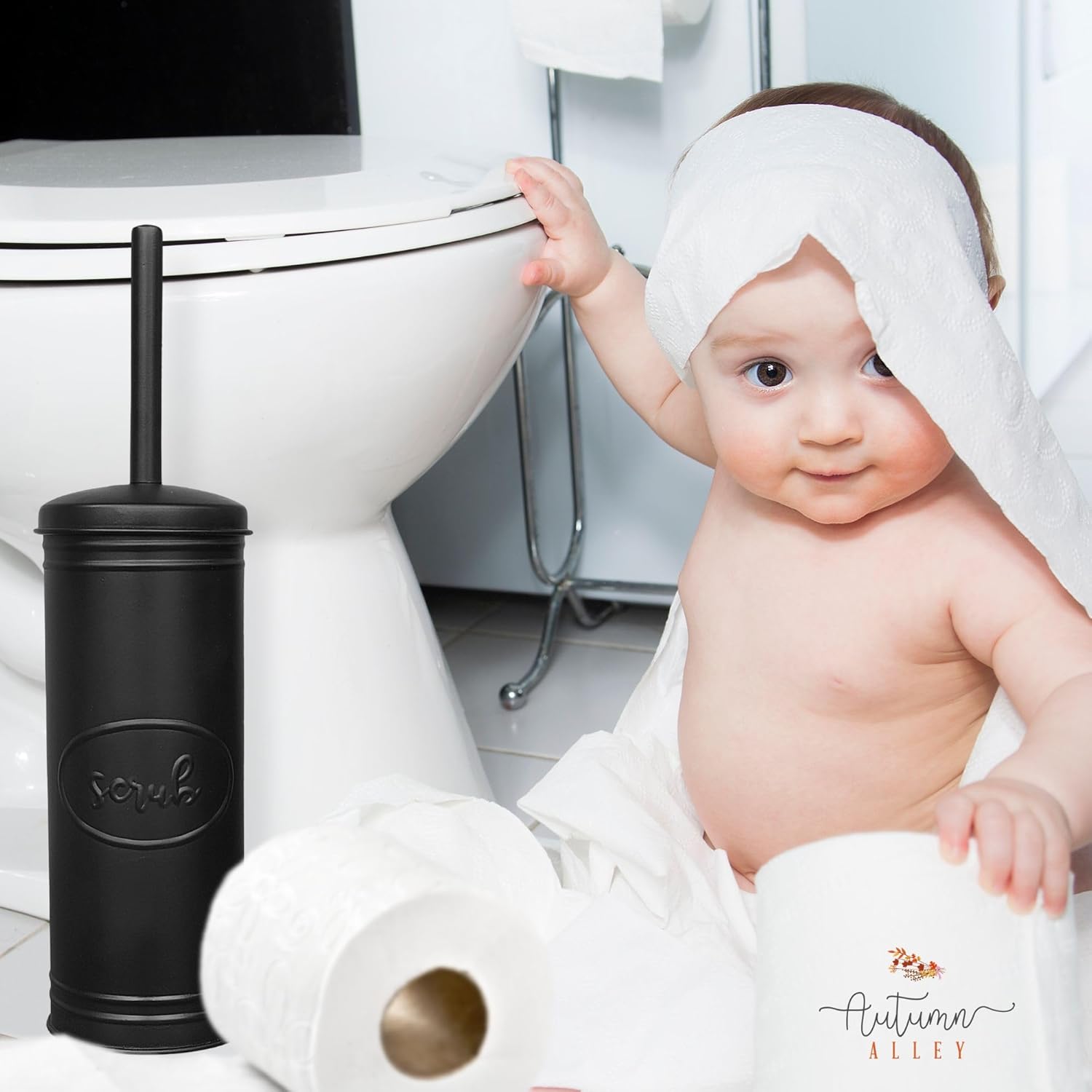 Autumn Alley Matte Black Toilet Brush with Holder Set