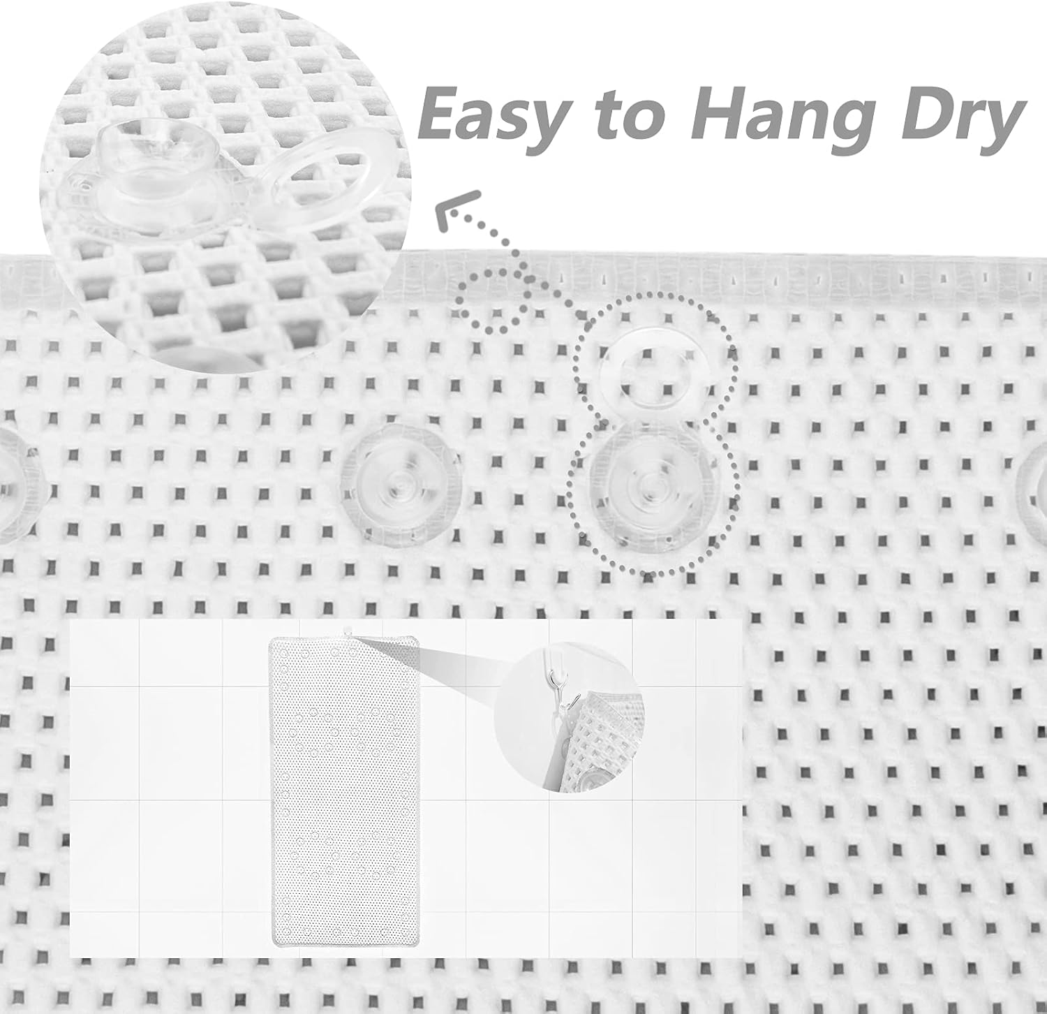 TJWODO Soft Foam Bath Mat with Suction Cups - 36 X 17 White