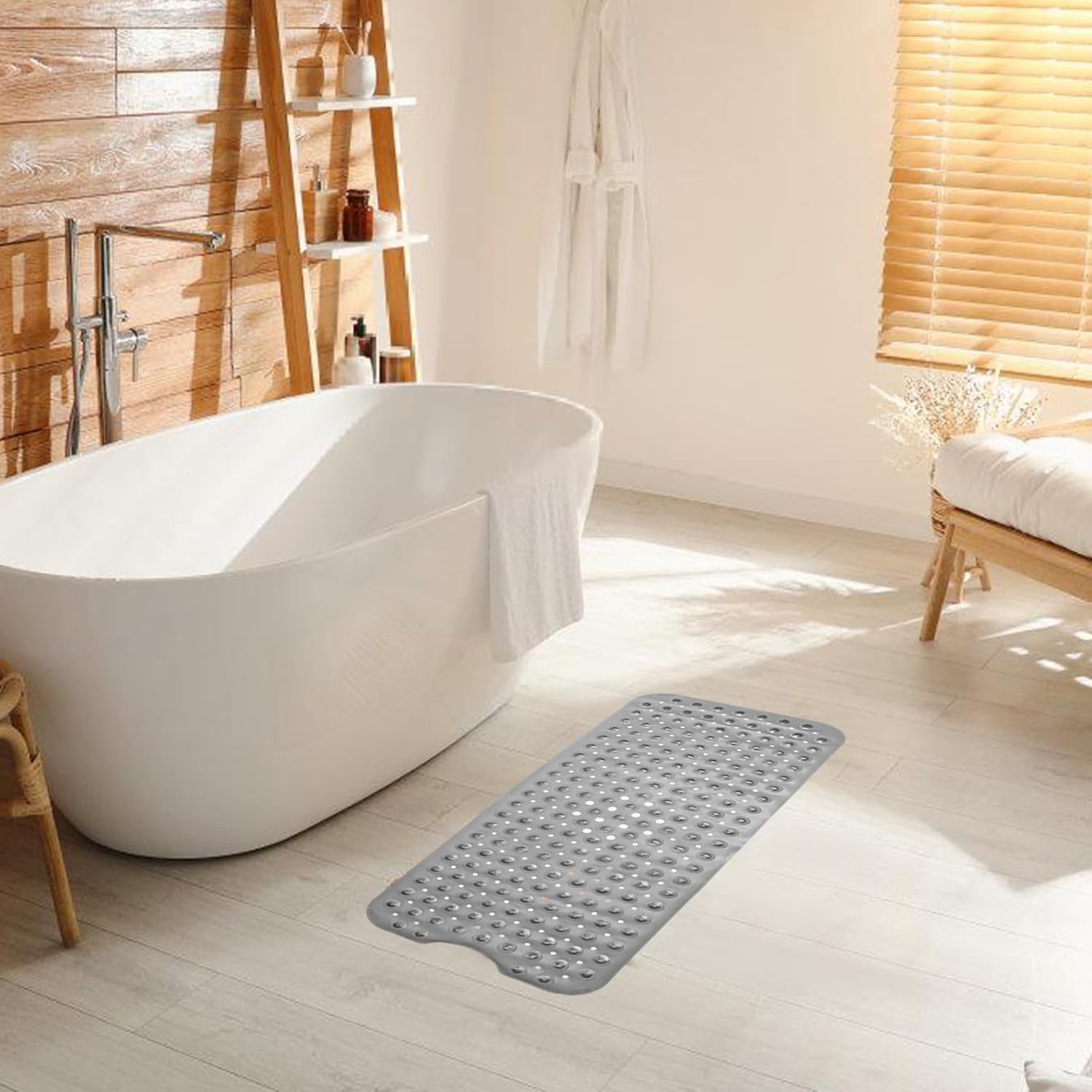 Carvmpin 40x16 Inch Non-Slip Bath Mat with Suction Cups and Drain Holes