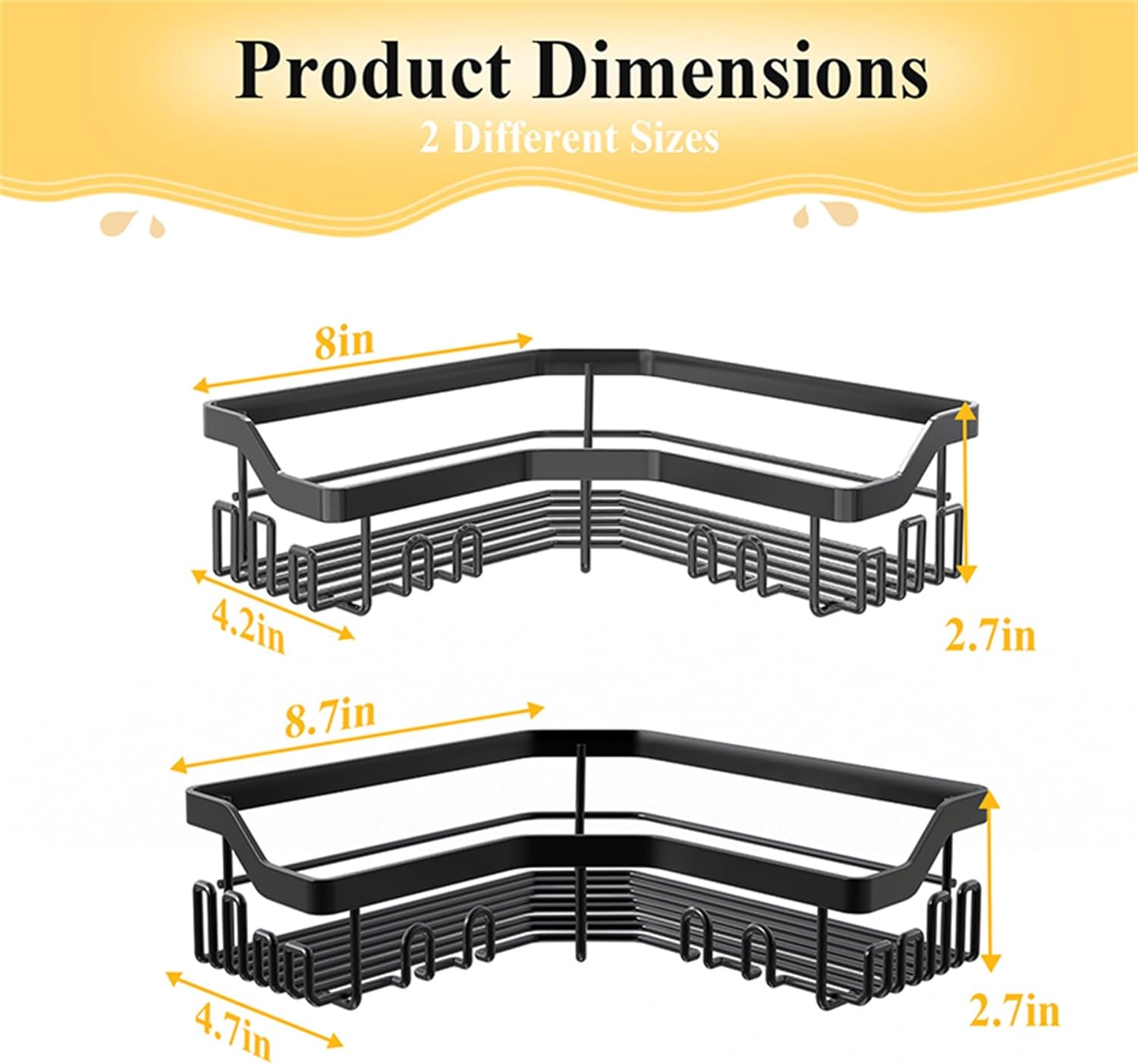 Corner Shower Caddy 2 Pcs No Drilling Black L