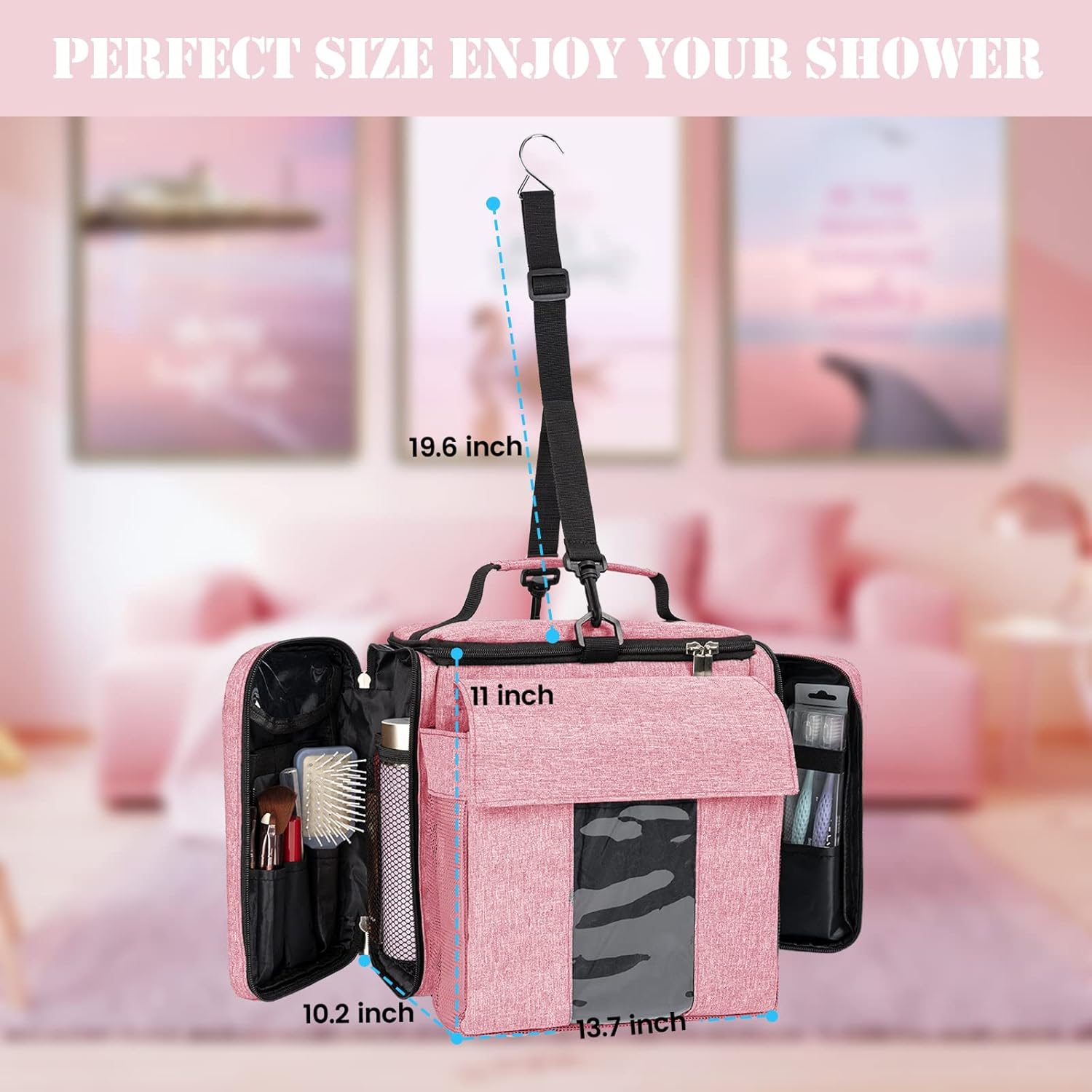Tingroun Pink Shower Caddy Tote Bag Organizer