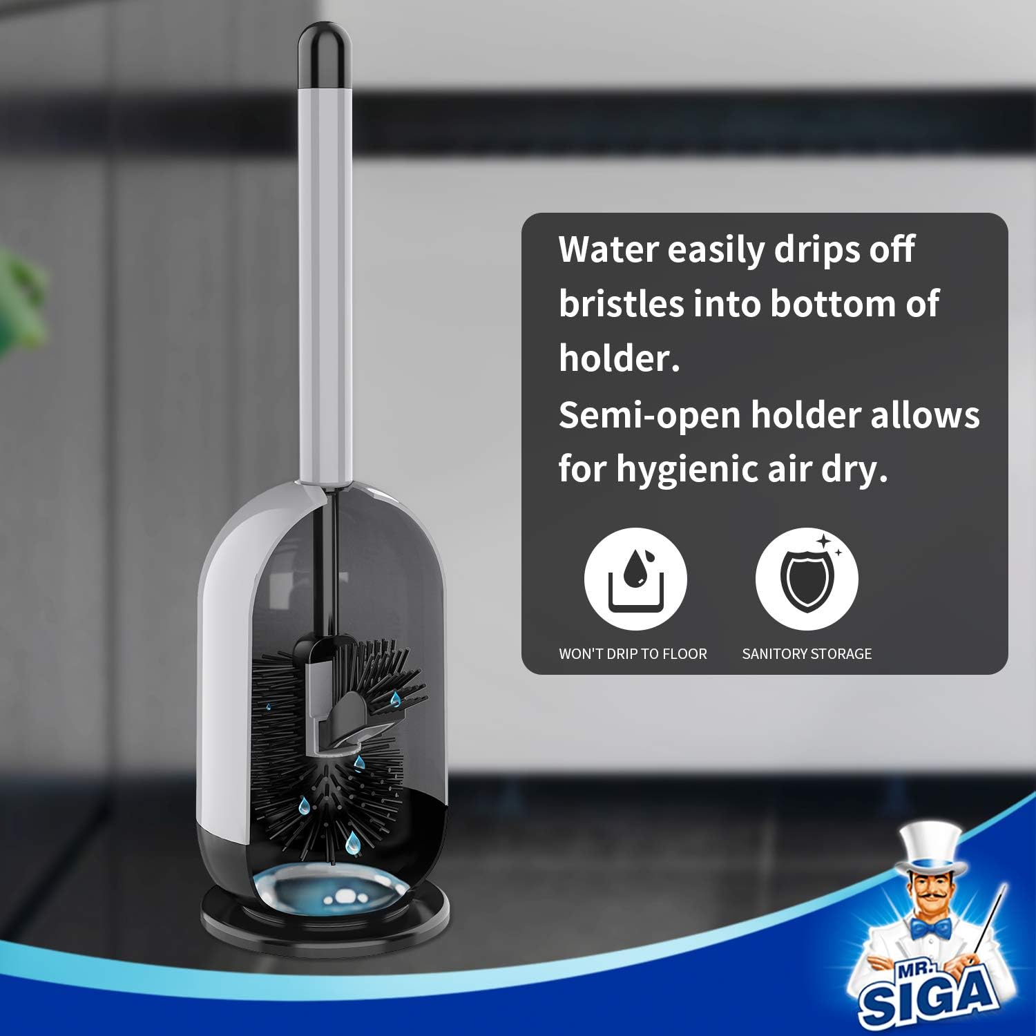 MRSIGA Soft Bristle Toilet Brush with Holder