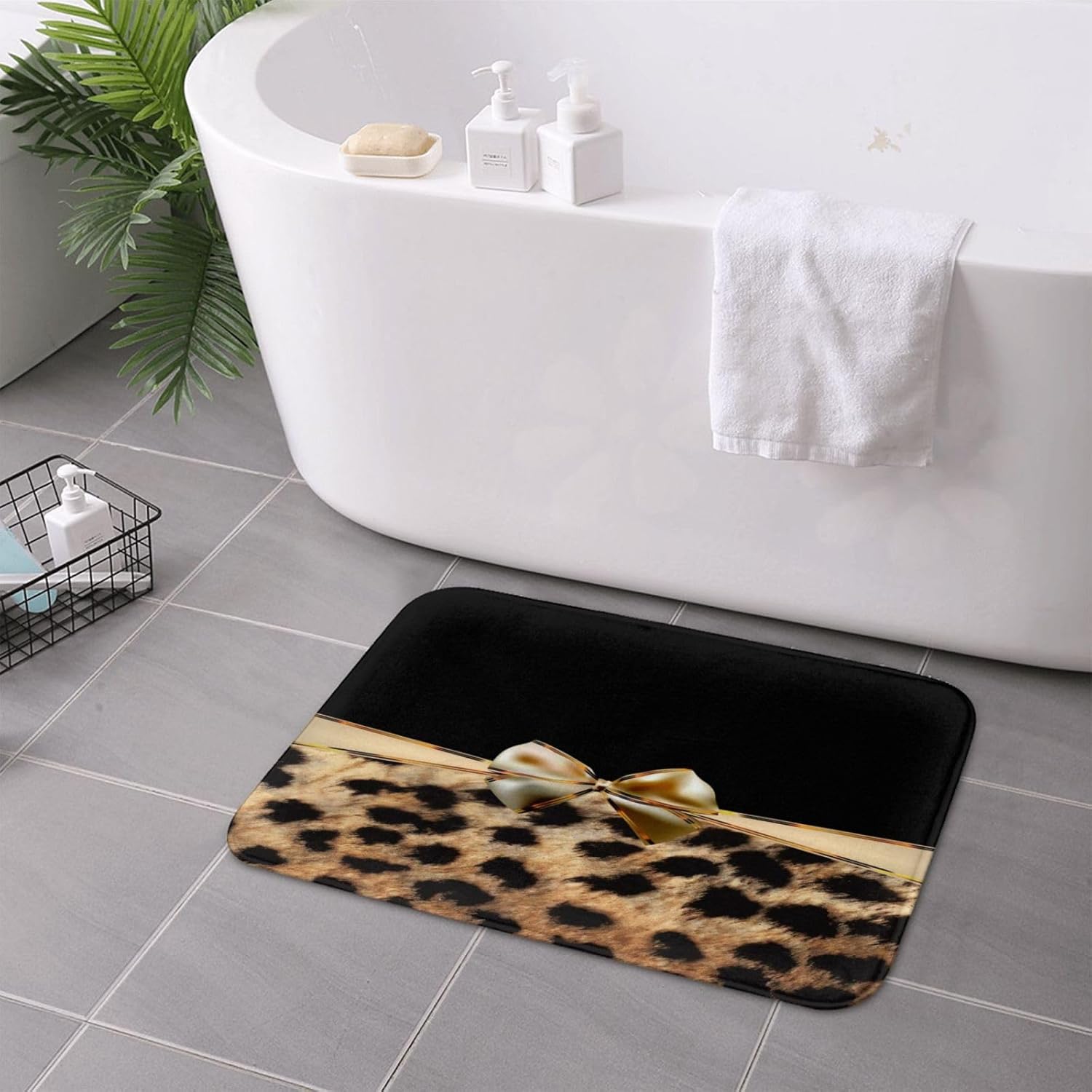 Uphome Leopard Print Bath Mat - Slip Resistant Washable 75x45cm