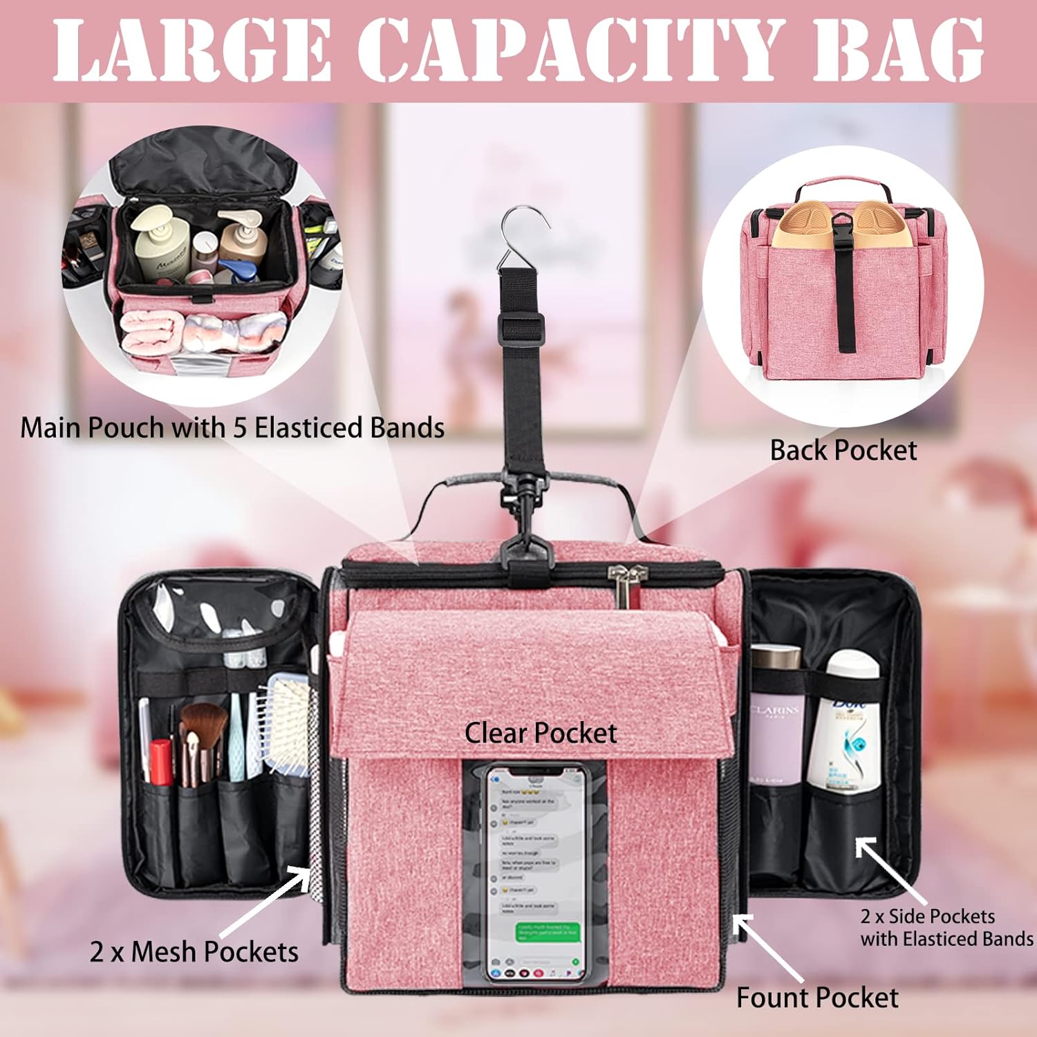 Tingroun Pink Shower Caddy Tote Bag Organizer