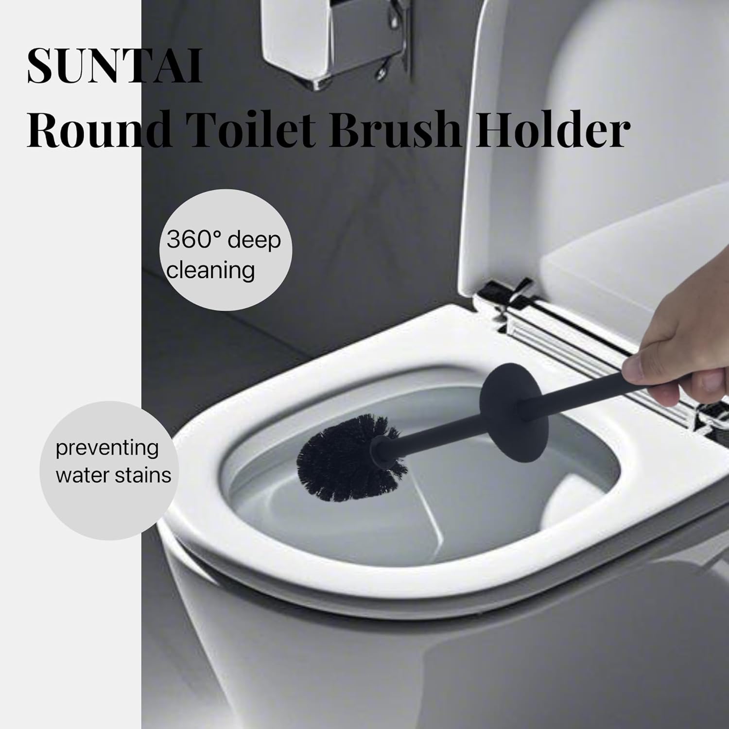 SUNTAI Toilet Brush and Holder with 2 Bristle Heads 1