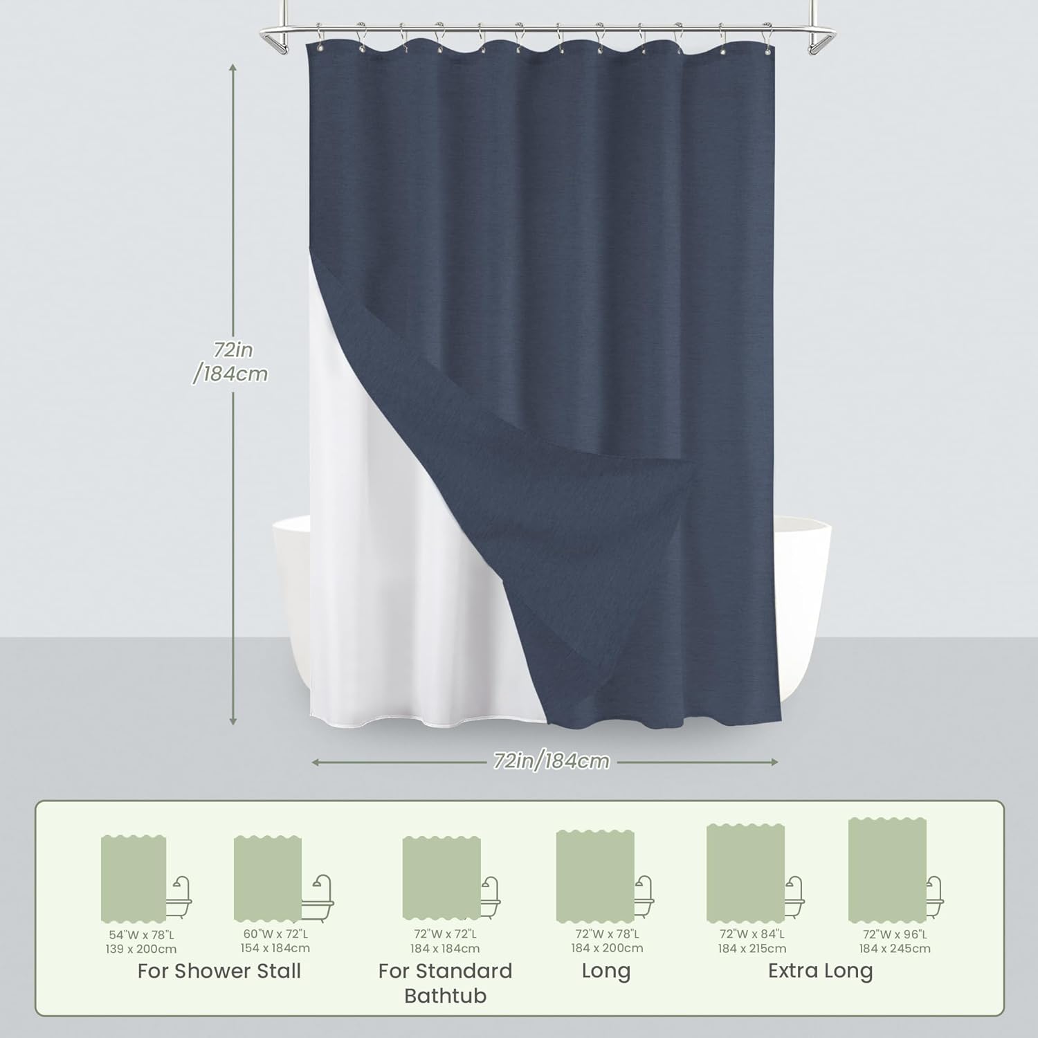Inhousolu Boho Shower Curtain Set Faux Linen 12 Metal Hooks Navy Blue 54x78