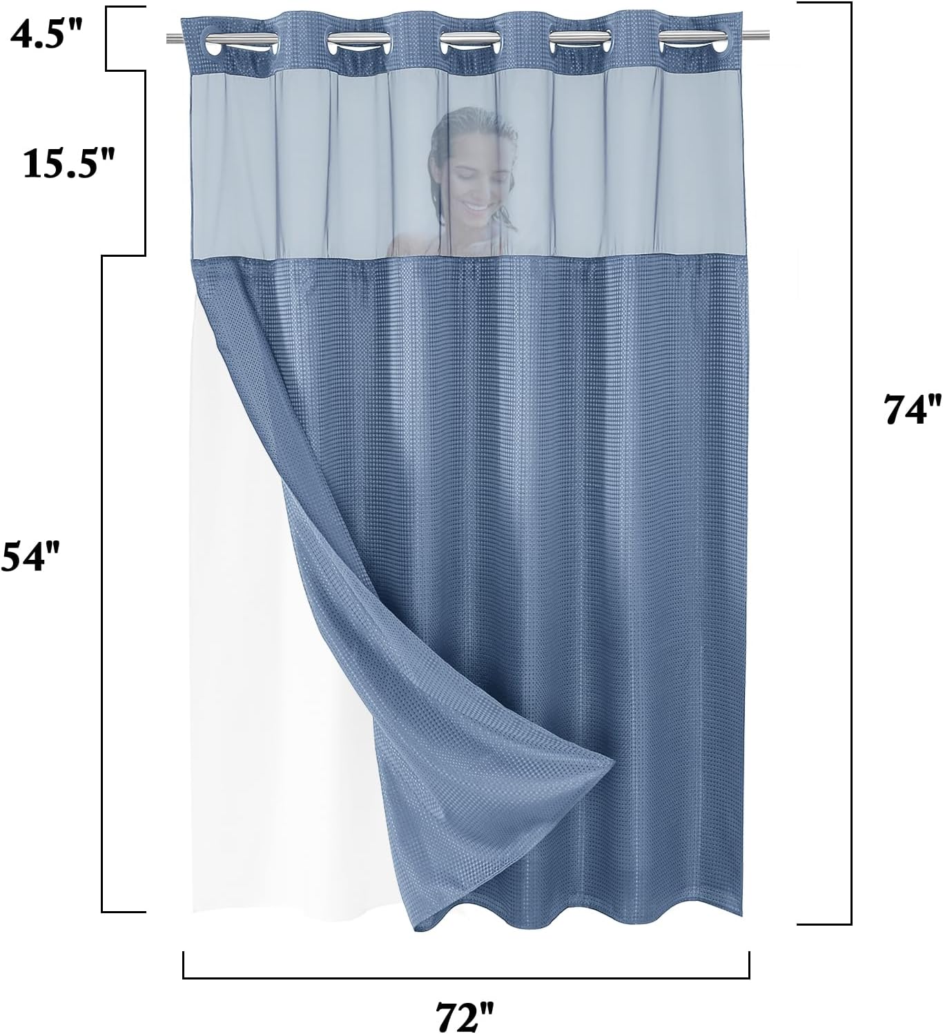 Gibelle Waffle Weave Shower Curtain Set with Liner Hotel Style Moonlight Blue 72x74