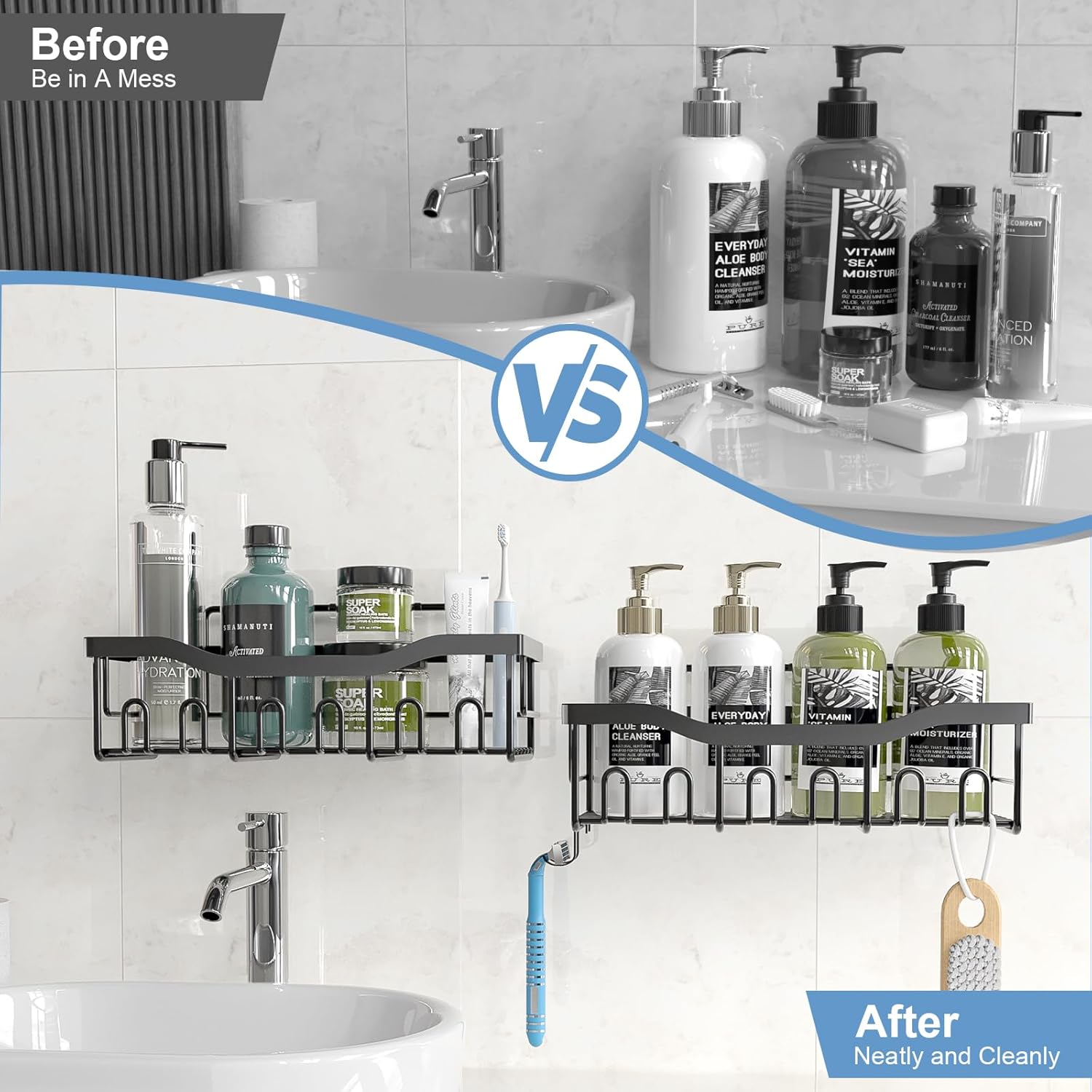 Phiaso 6 Pack Shower Caddy - Drill-Free Stainless Steel Organizer