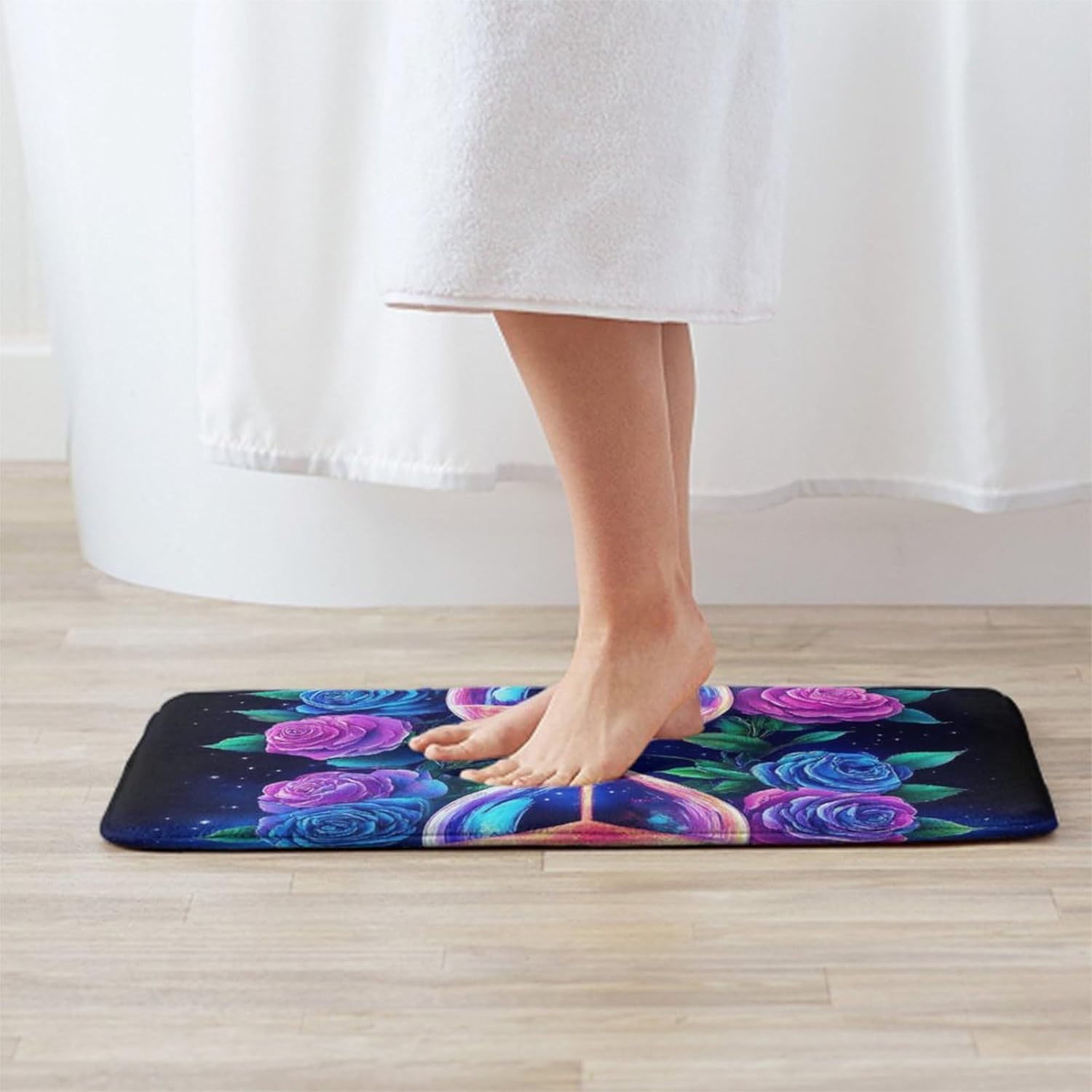 BoomDragon Anti-Slip Bath Mat with Trippy Magic Flowers Design