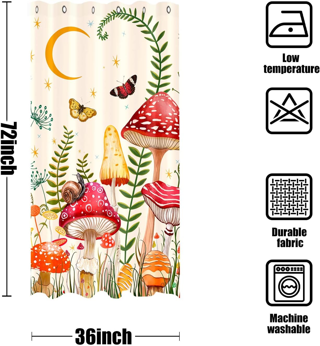 Zussun Mushroom Pattern Shower Curtain Set Beige