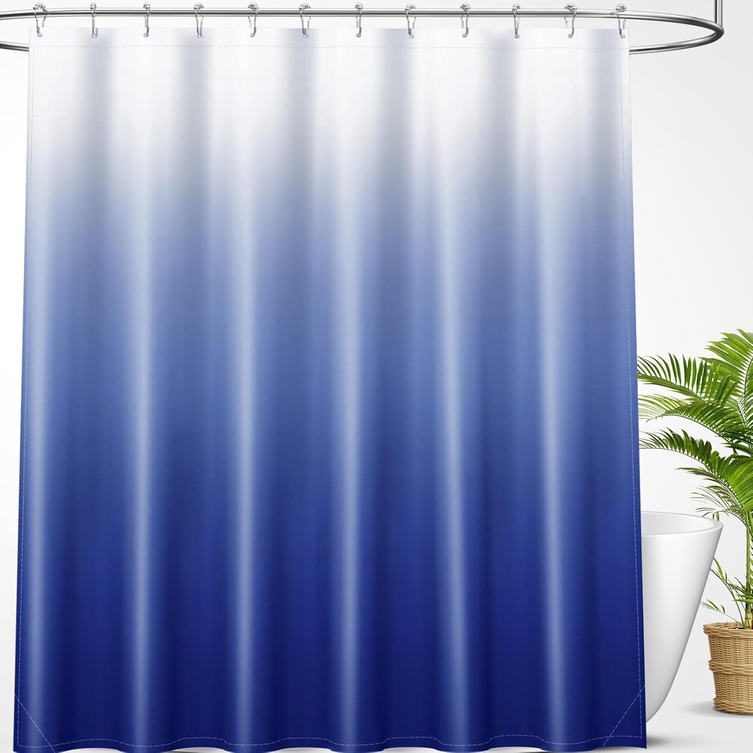 OLANLY Luxury Royal Blue Ombre Shower Curtain Set with 12 Hooks 72x72 Inches