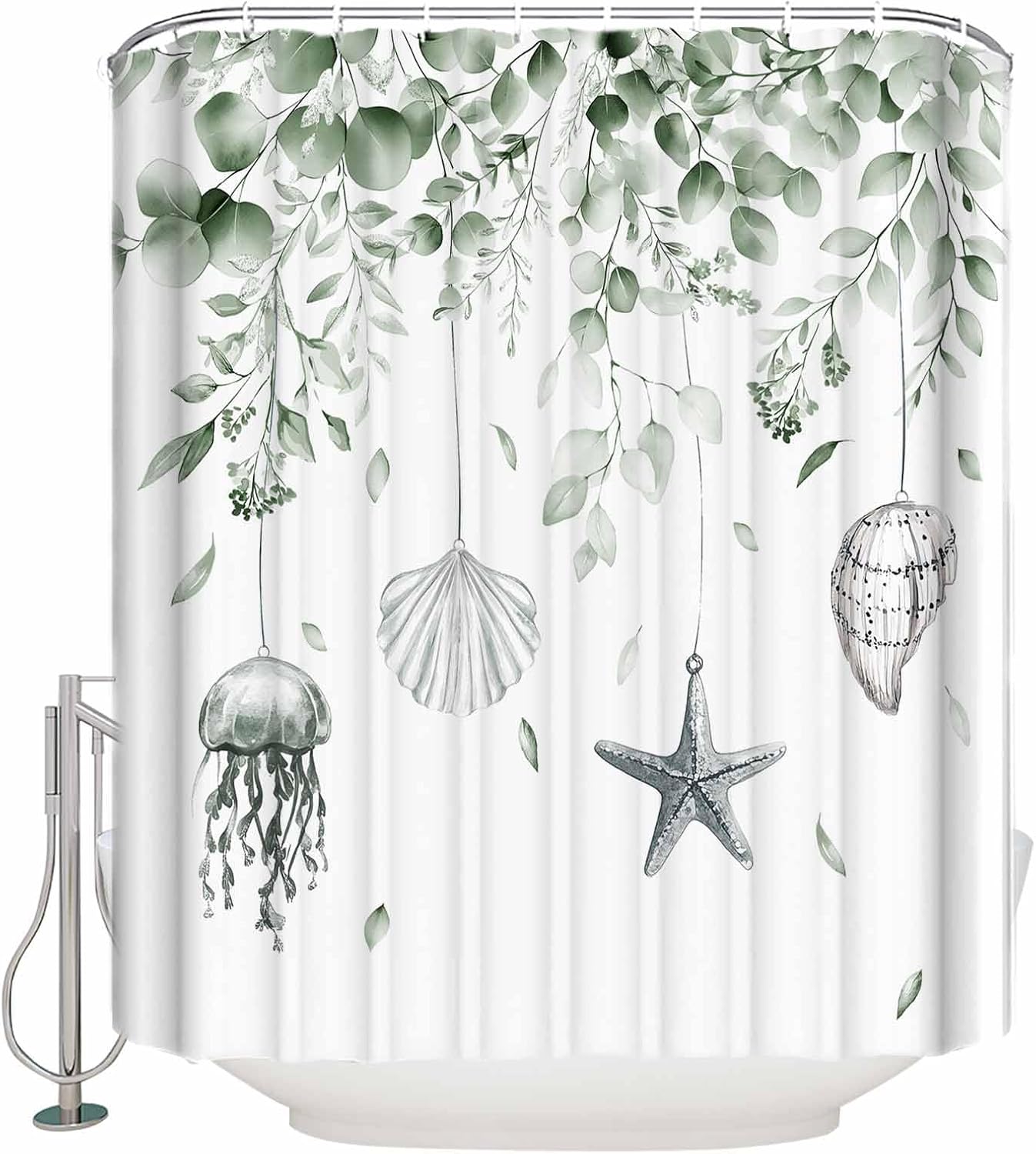 Coastal Eucalyptus Shower Curtain Set with Hooks