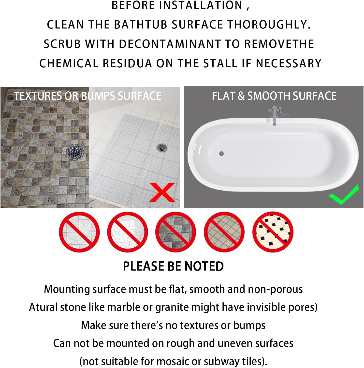 Non-Slip Bathtub Mat with Suction Cups and Drain Holes