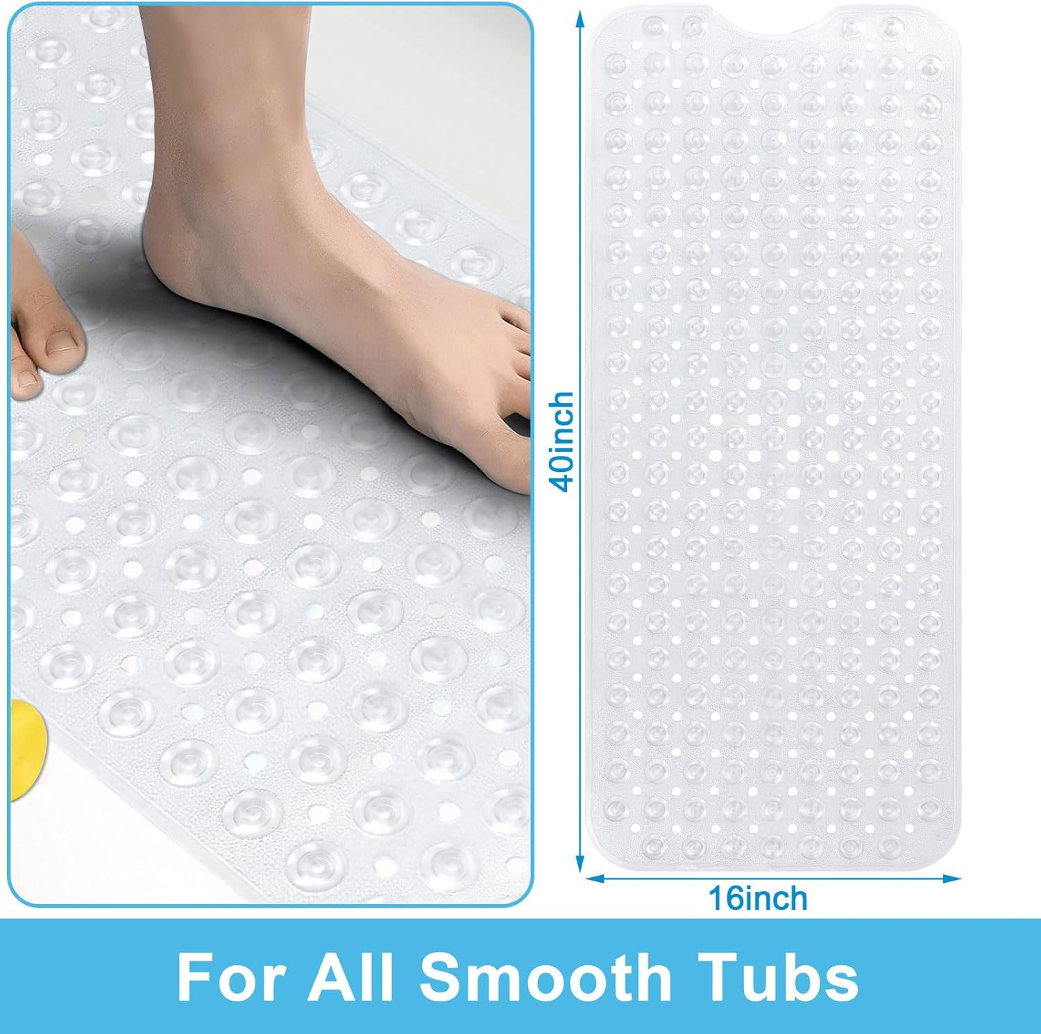 Topotdor Clear Baby Bath Mat 40x16 Inch Non Slip