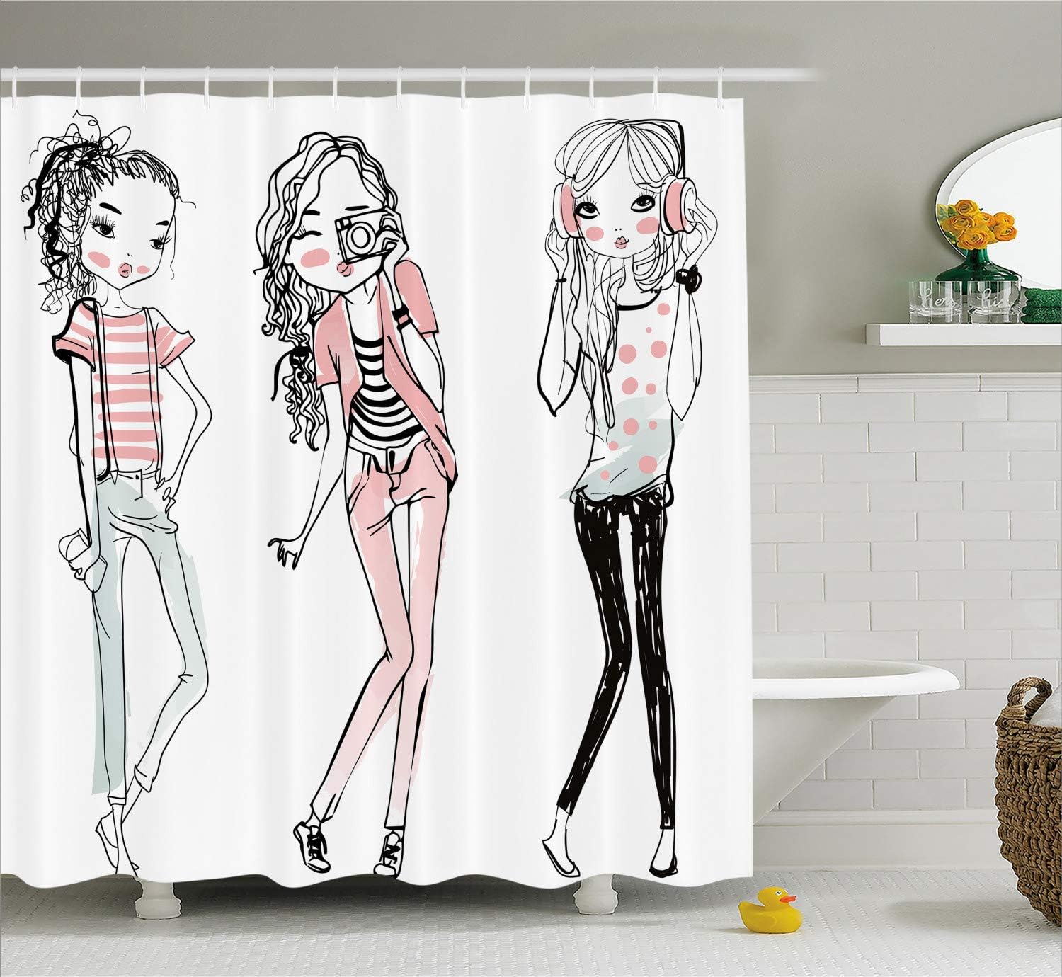 Ambesonne 105 Wide Shower Curtain Set with Hooks Sketch Cartoon Design