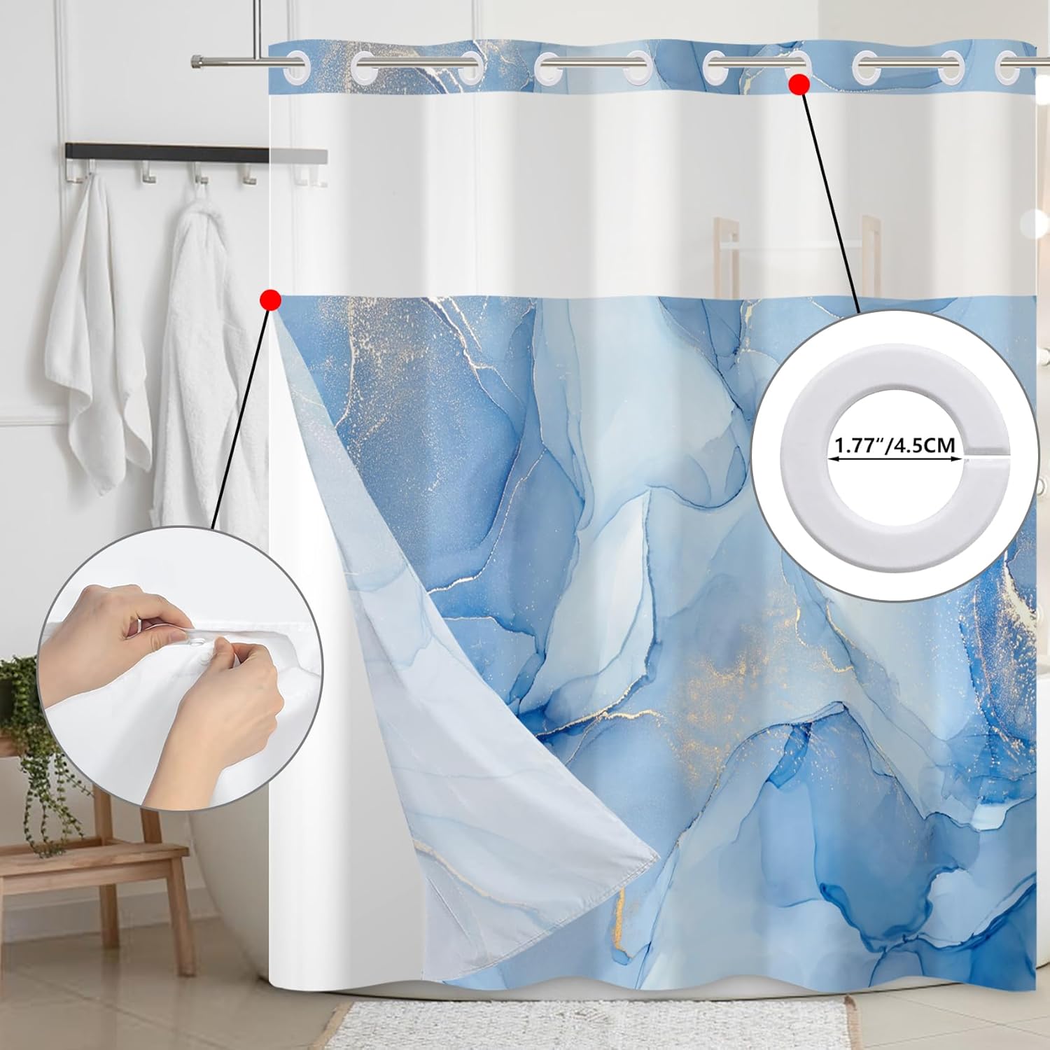 Baocicco Blue Marble Shower Curtain Set 71x74 Inch