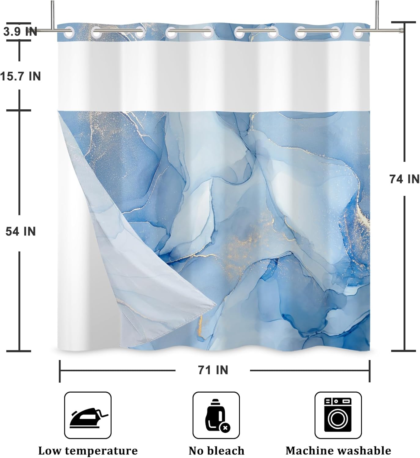 Baocicco Blue Marble Shower Curtain Set 71x74 Inch
