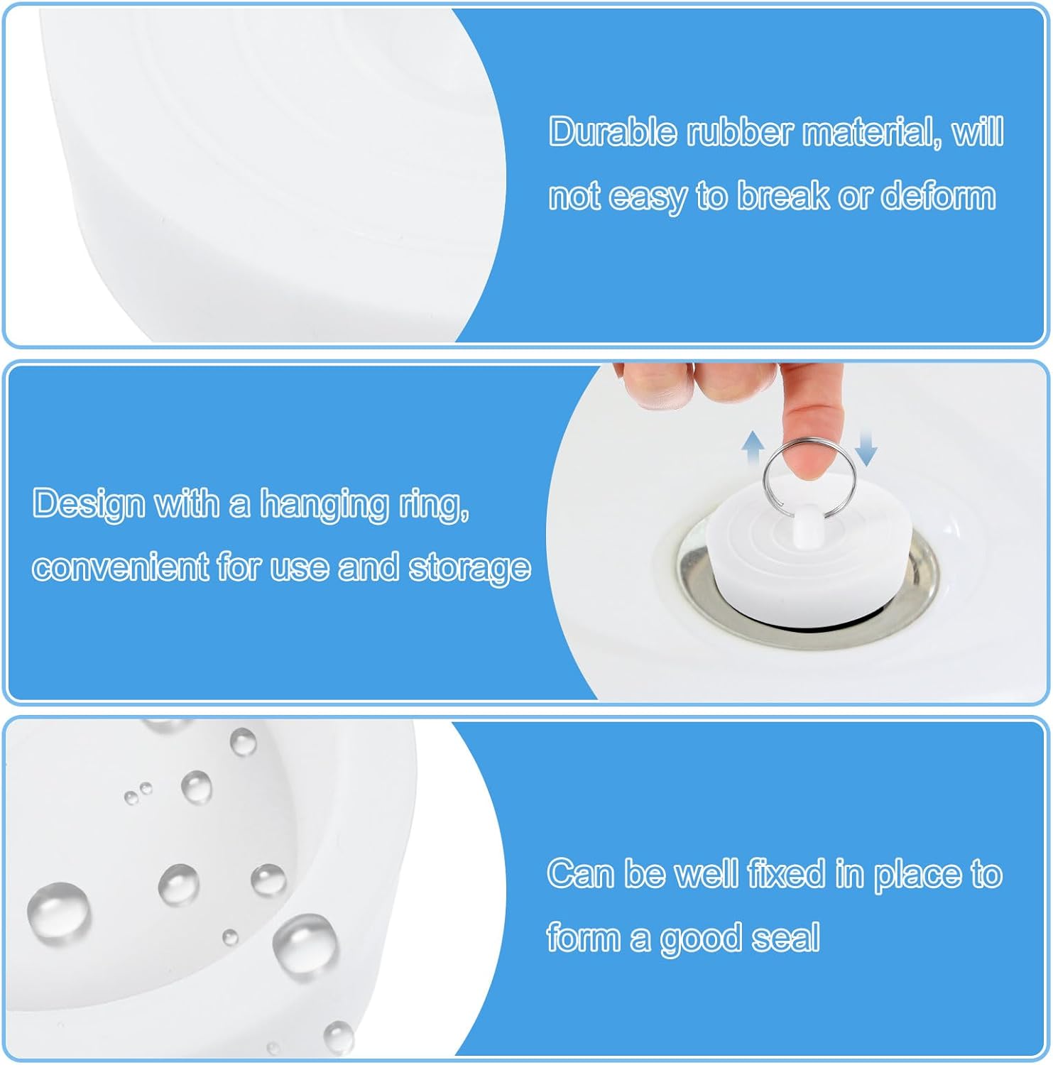 Uxcell Rubber Sink Plug with Hanging Ring White
