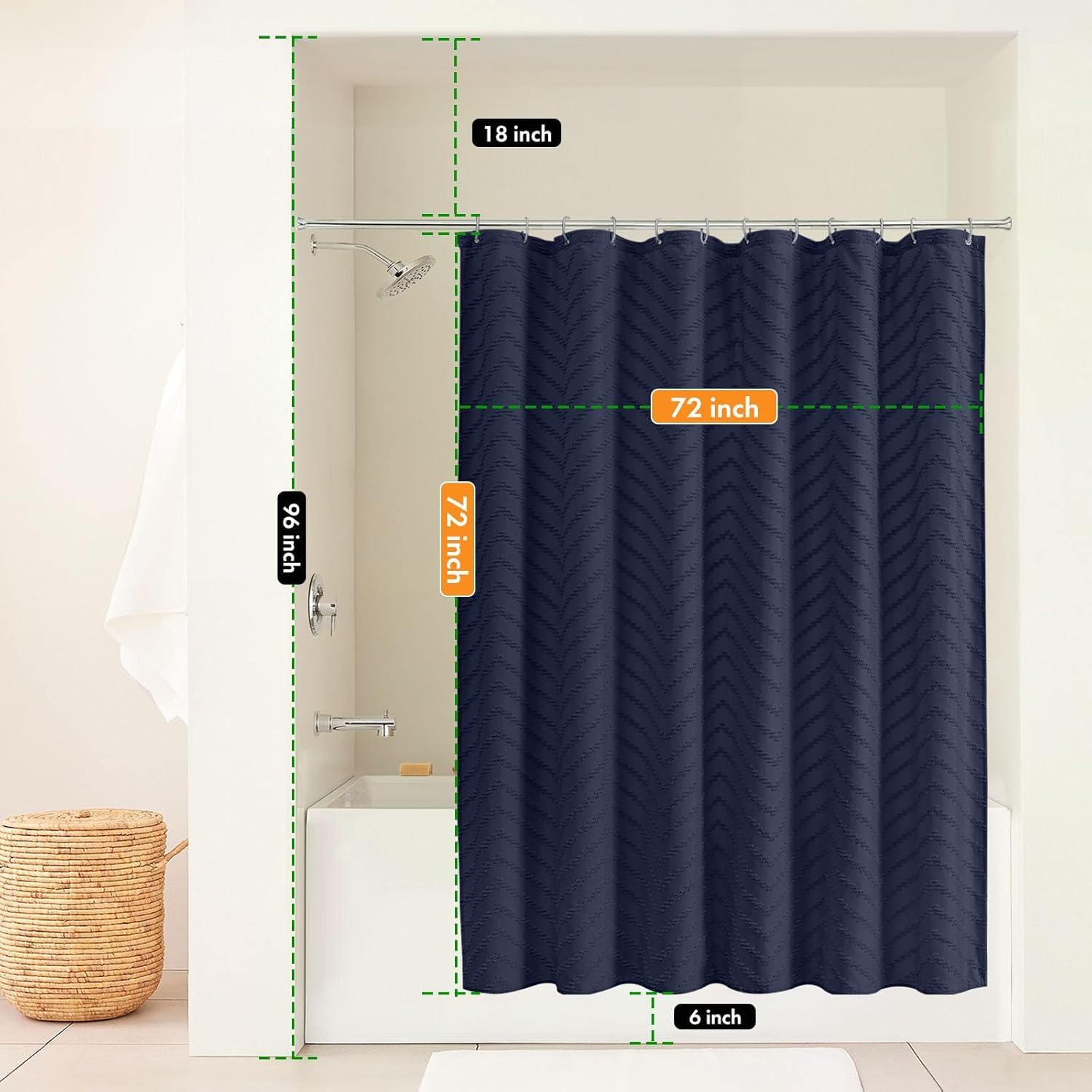Navy Blue Tufted Chevron Shower Curtain Set