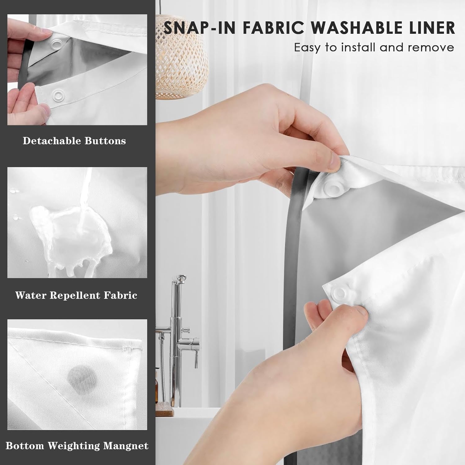Nesphy No Hook Ombre Shower Curtain Set 71x74 Inch