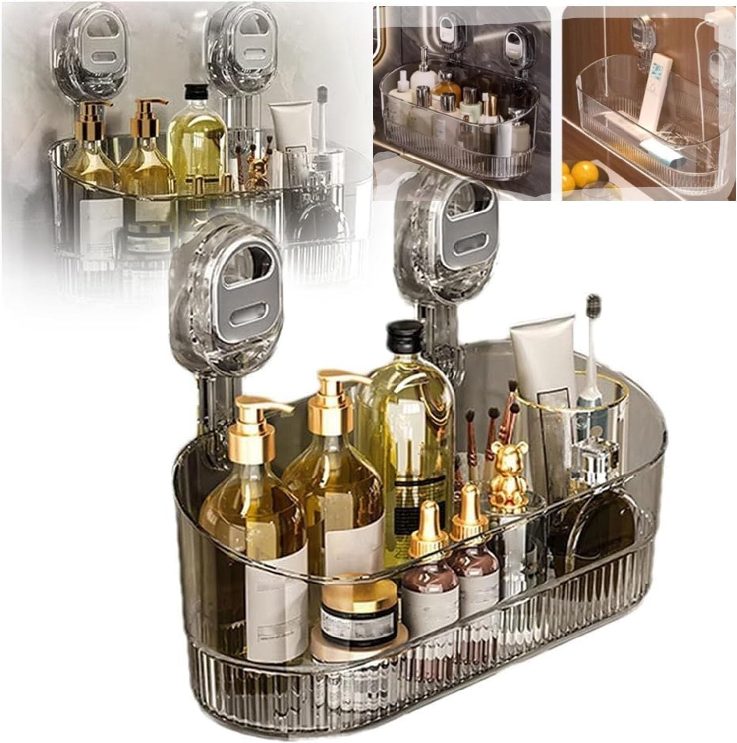 Drill-Free Bathroom Suction Storage Box with Glacier Pattern