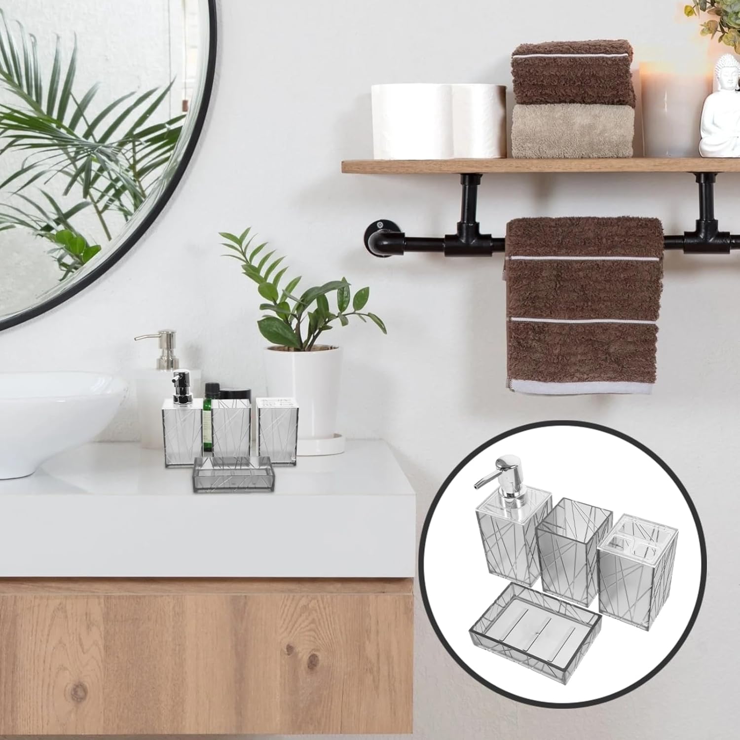 Garneck Bathroom Soap Dispenser Set with Shampoo Toothbrush Holder