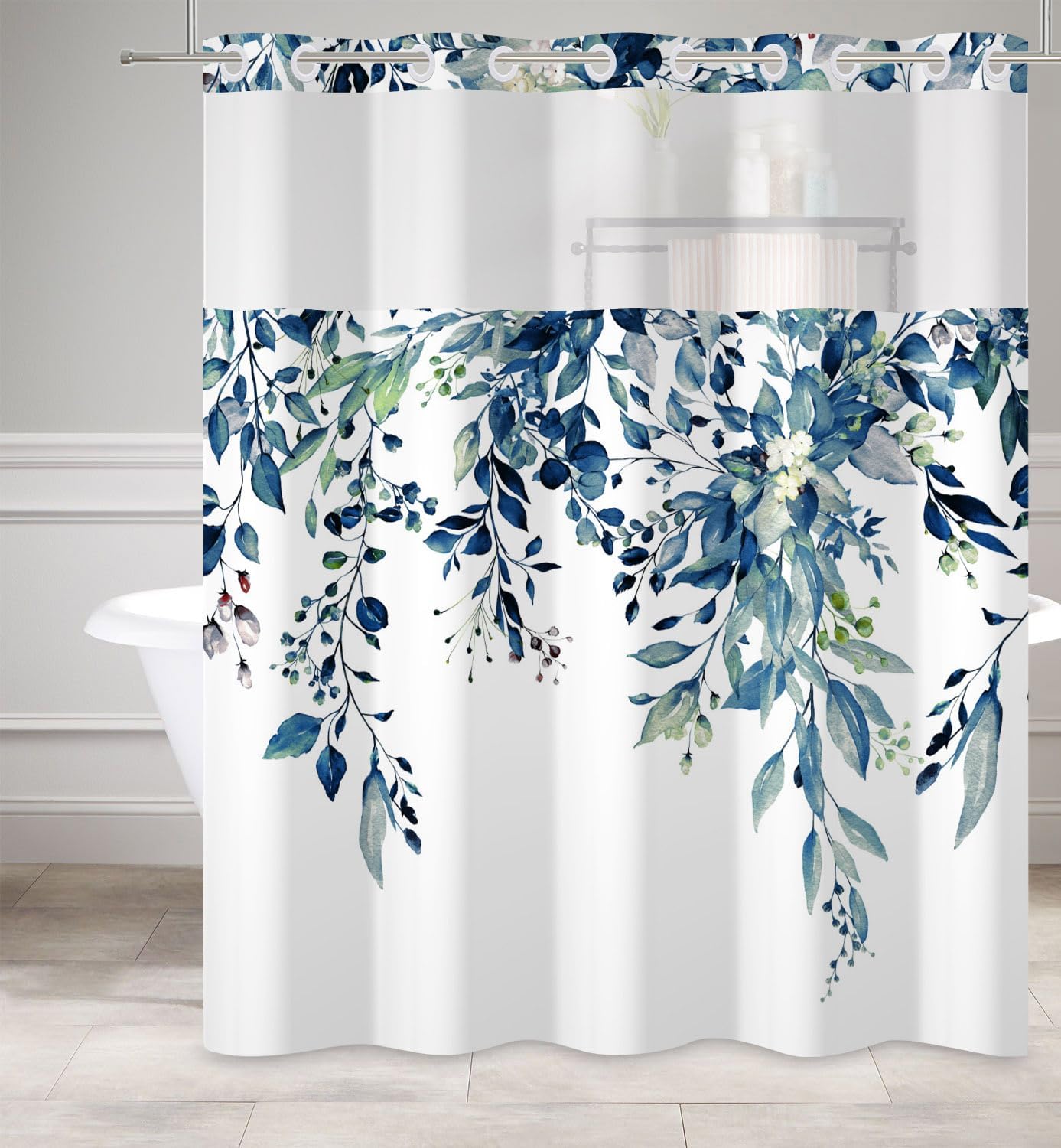DASHAN Leaf Shower Curtain Set 71x74 with Snap-In Liner