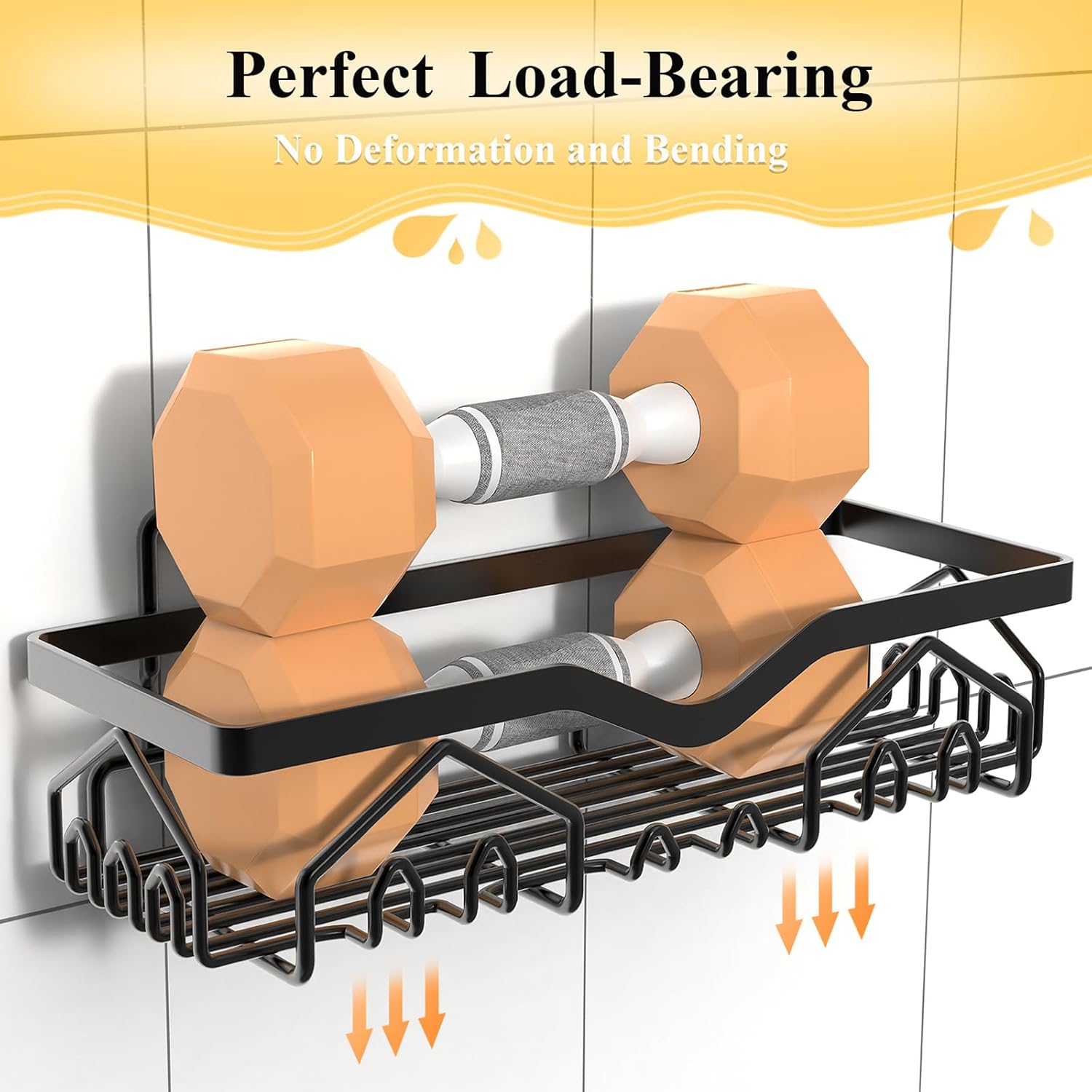Wall Mounted Shower Caddy Organizer 3 Pcs No Drilling Black L