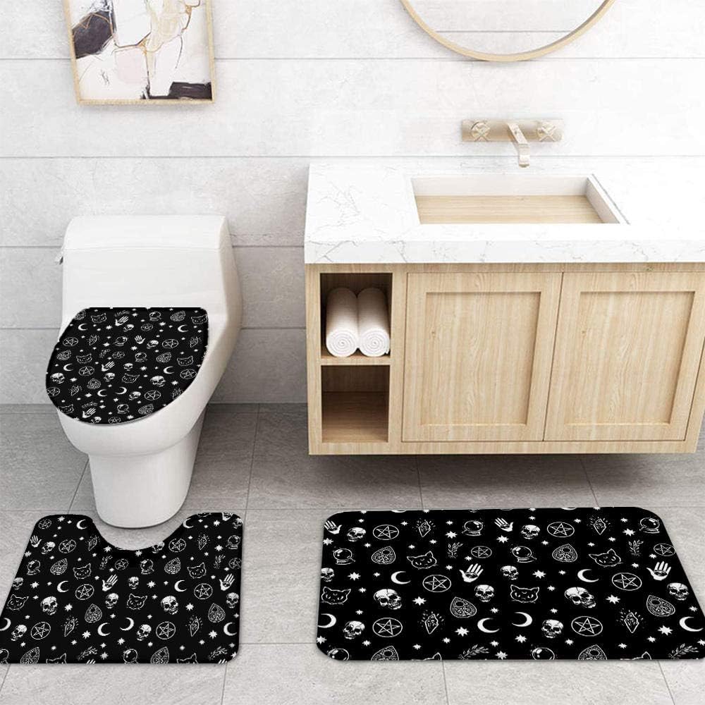 Uphome Black Bath Mat with Gothic Skull Moon Print