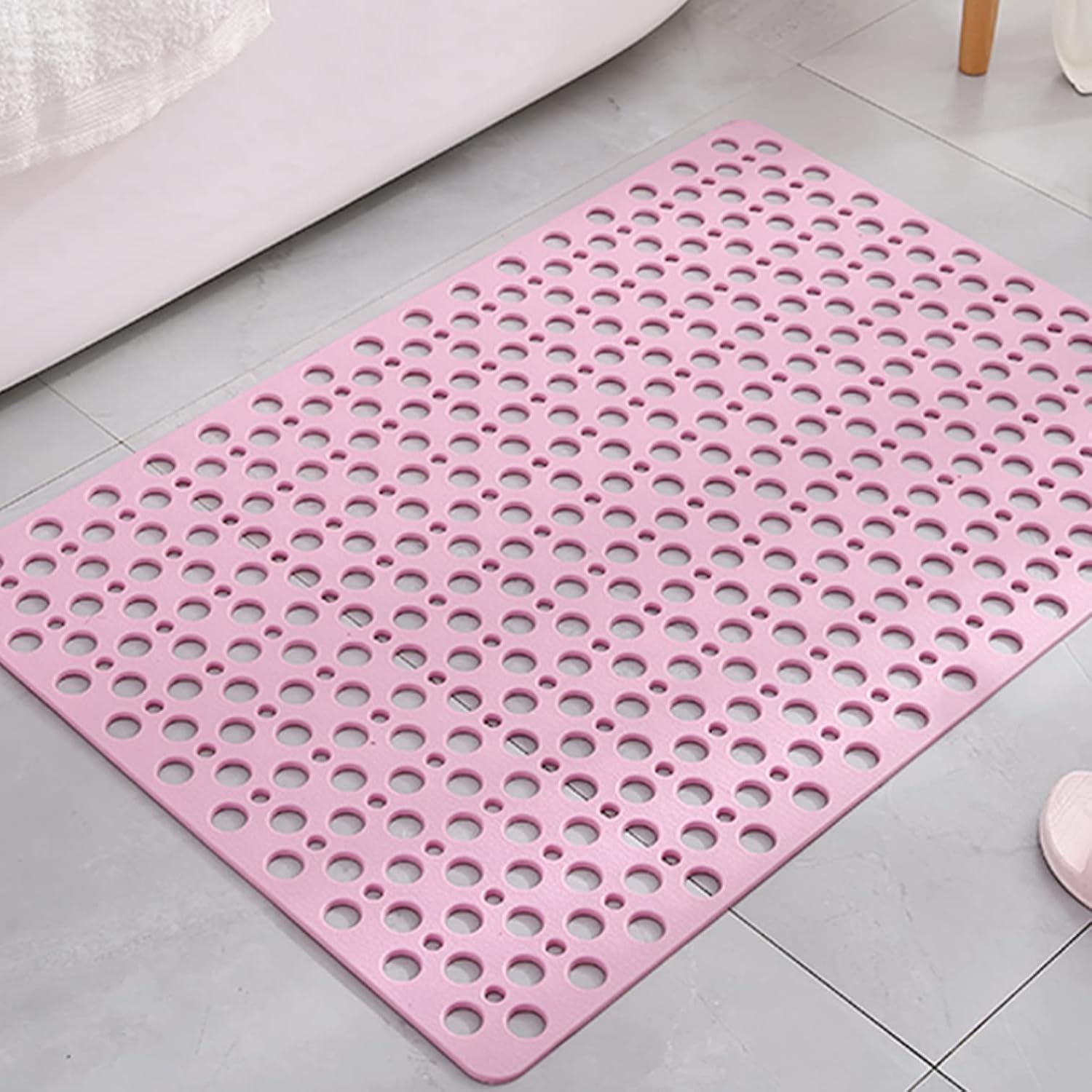 Anti Slip Bath Mat with Suction Cups and Drainage Pink 70x38cm