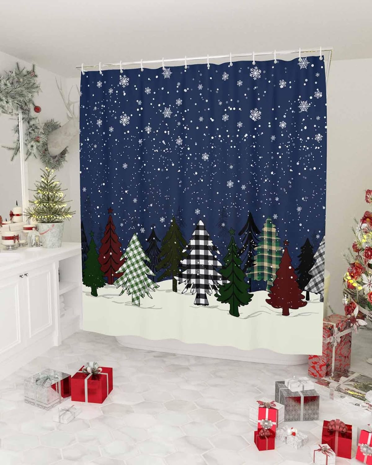 ZOE GARDEN Christmas Tree Shower Curtain Set 72x72