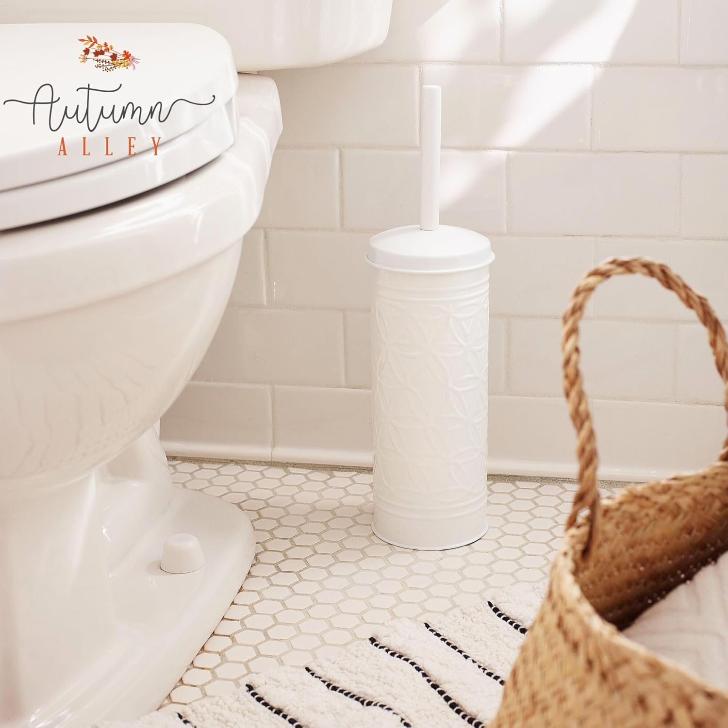 Autumn Alley White Toilet Brush with Holder Set
