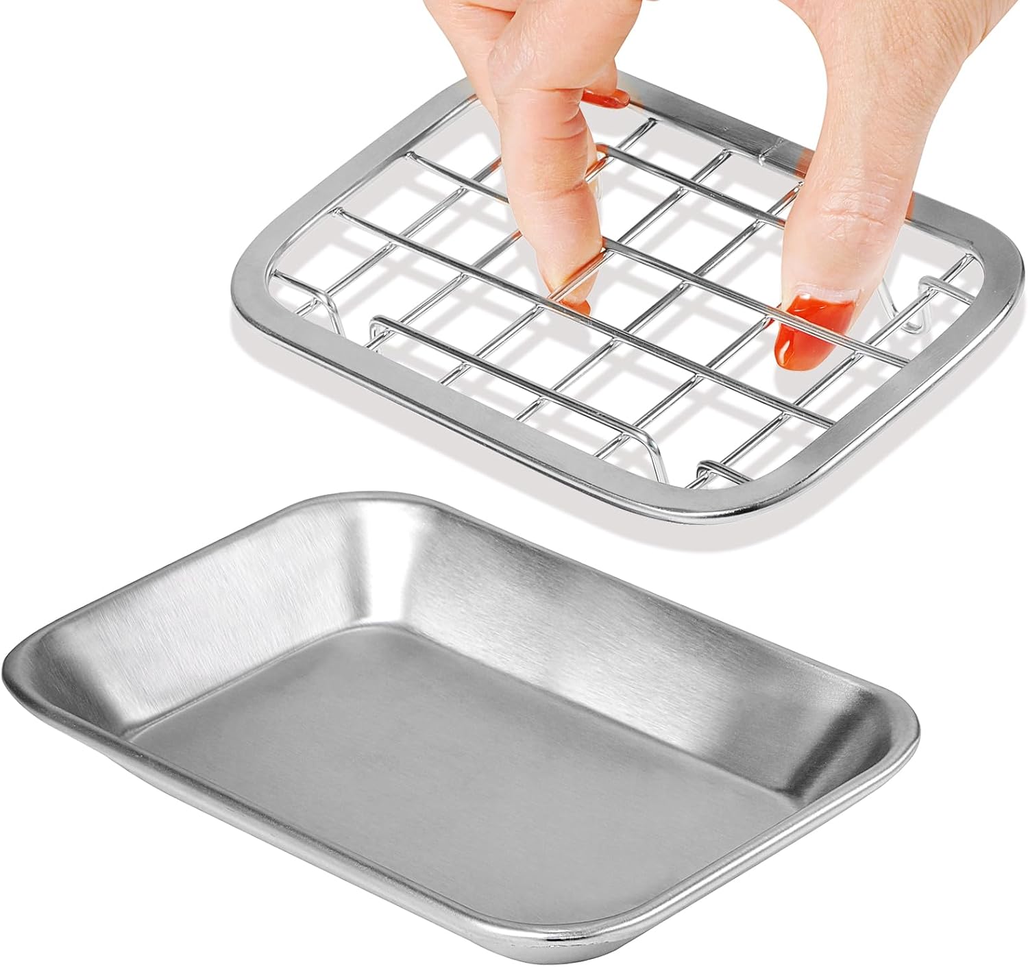 SheeChung Silver Metal Soap Dish Tray with Drainage Grid