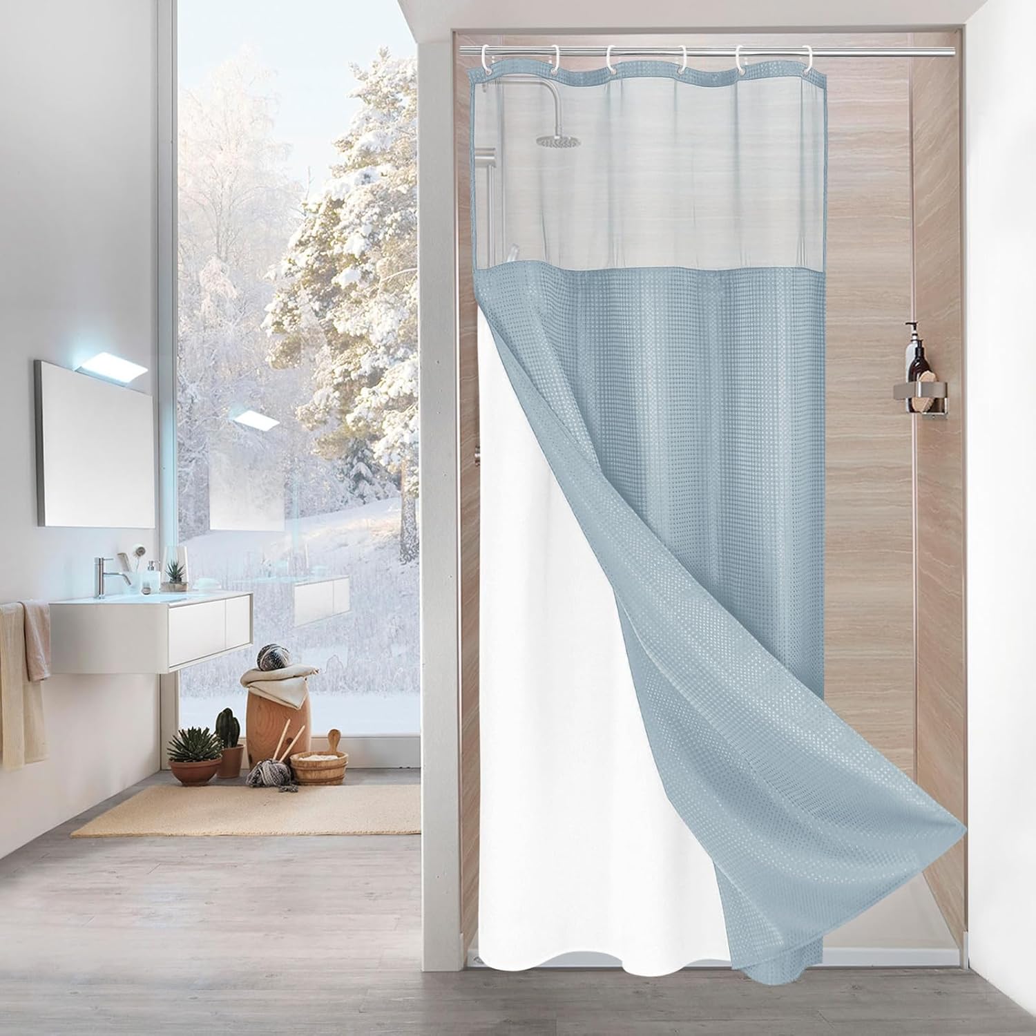 MitoVilla Blue Small Stall Shower Curtain Set