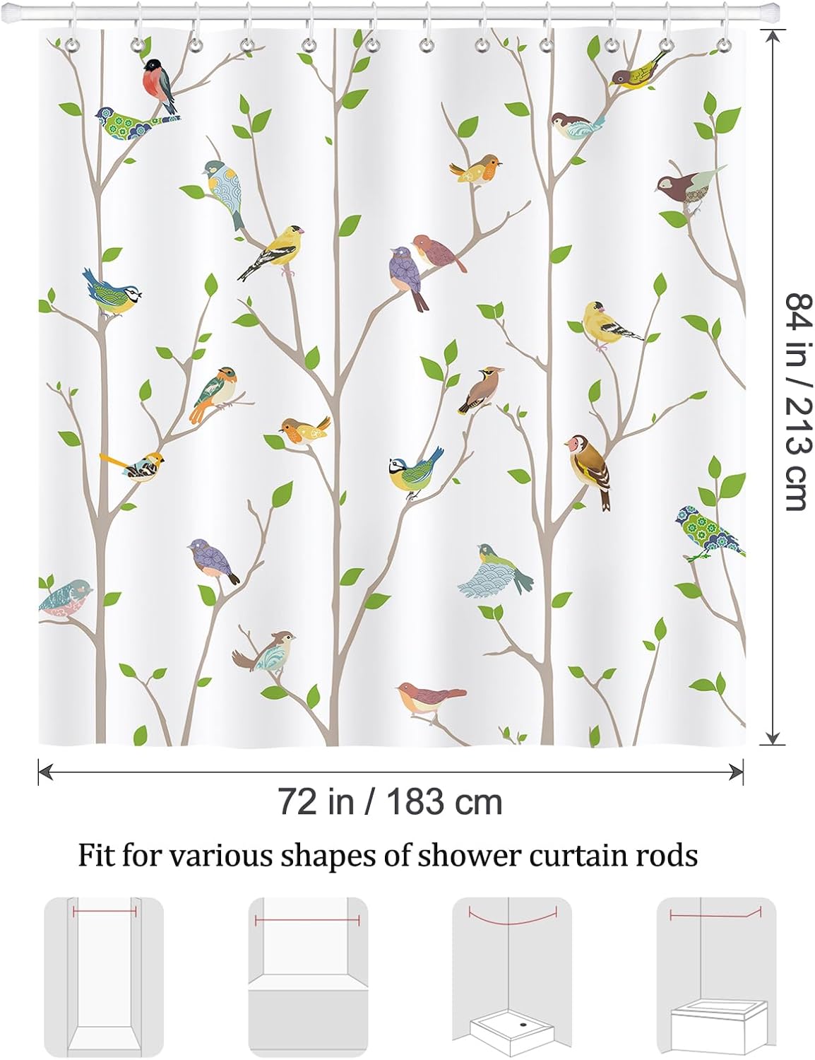 Bonhause Spring Birds Shower Curtain Set