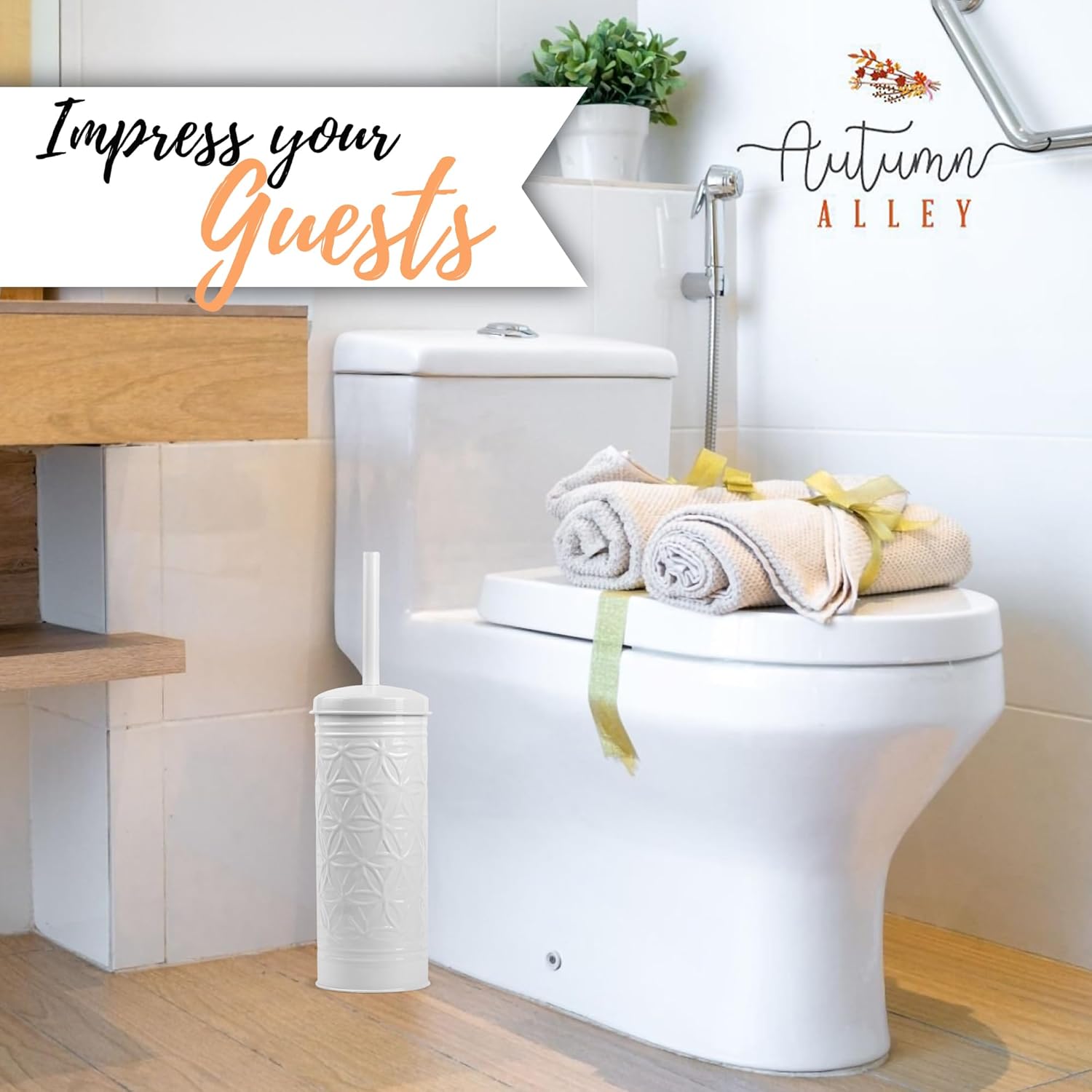 Autumn Alley White Toilet Brush with Holder Set