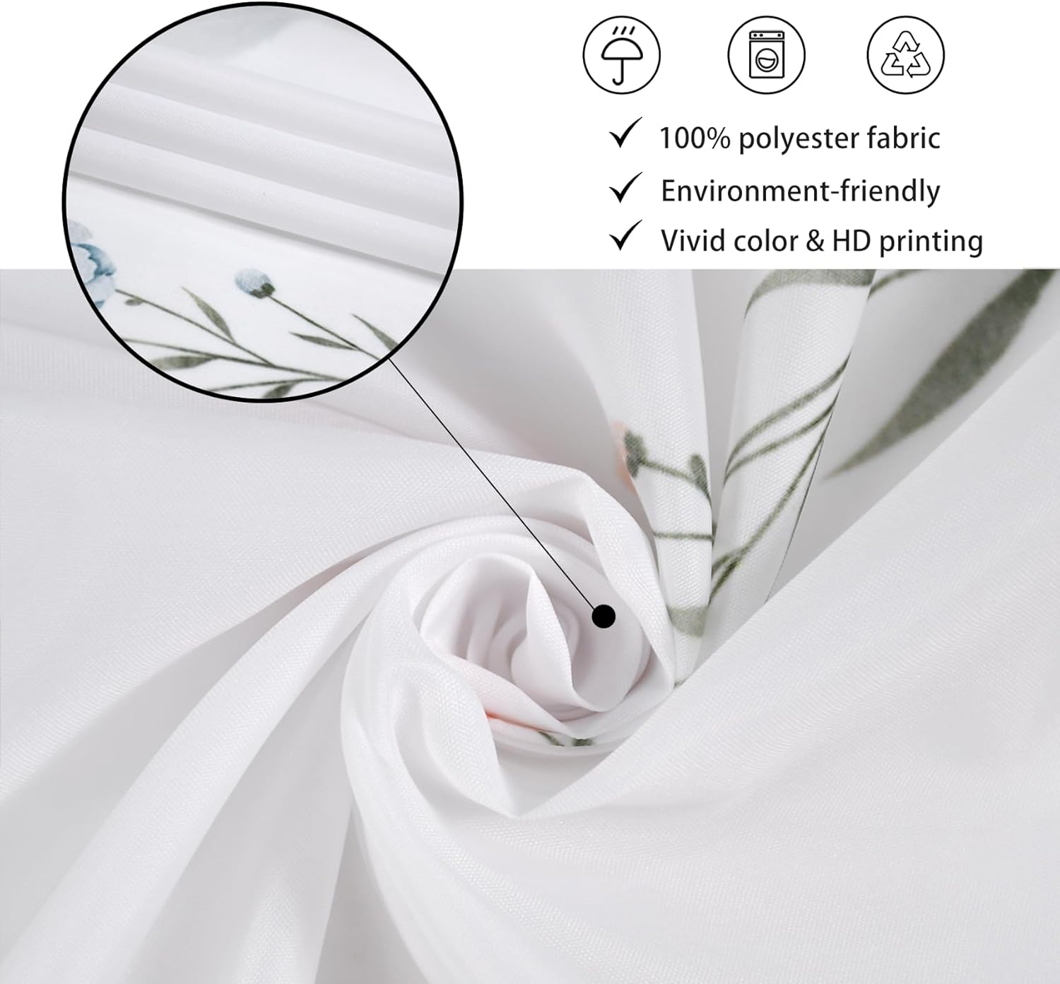 Floral Shower Curtain with Hooks and Waterproof Design