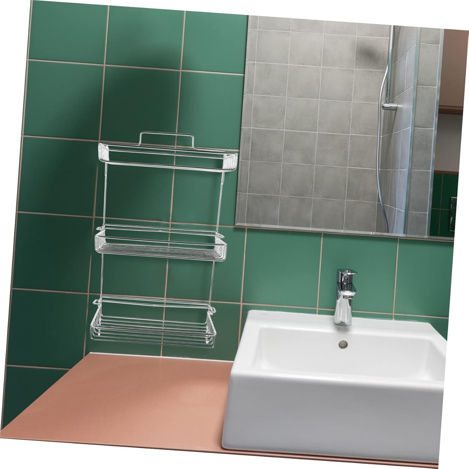 FONDOTIN Adhesive Shower Rack Stainless Steel Wall Shelf
