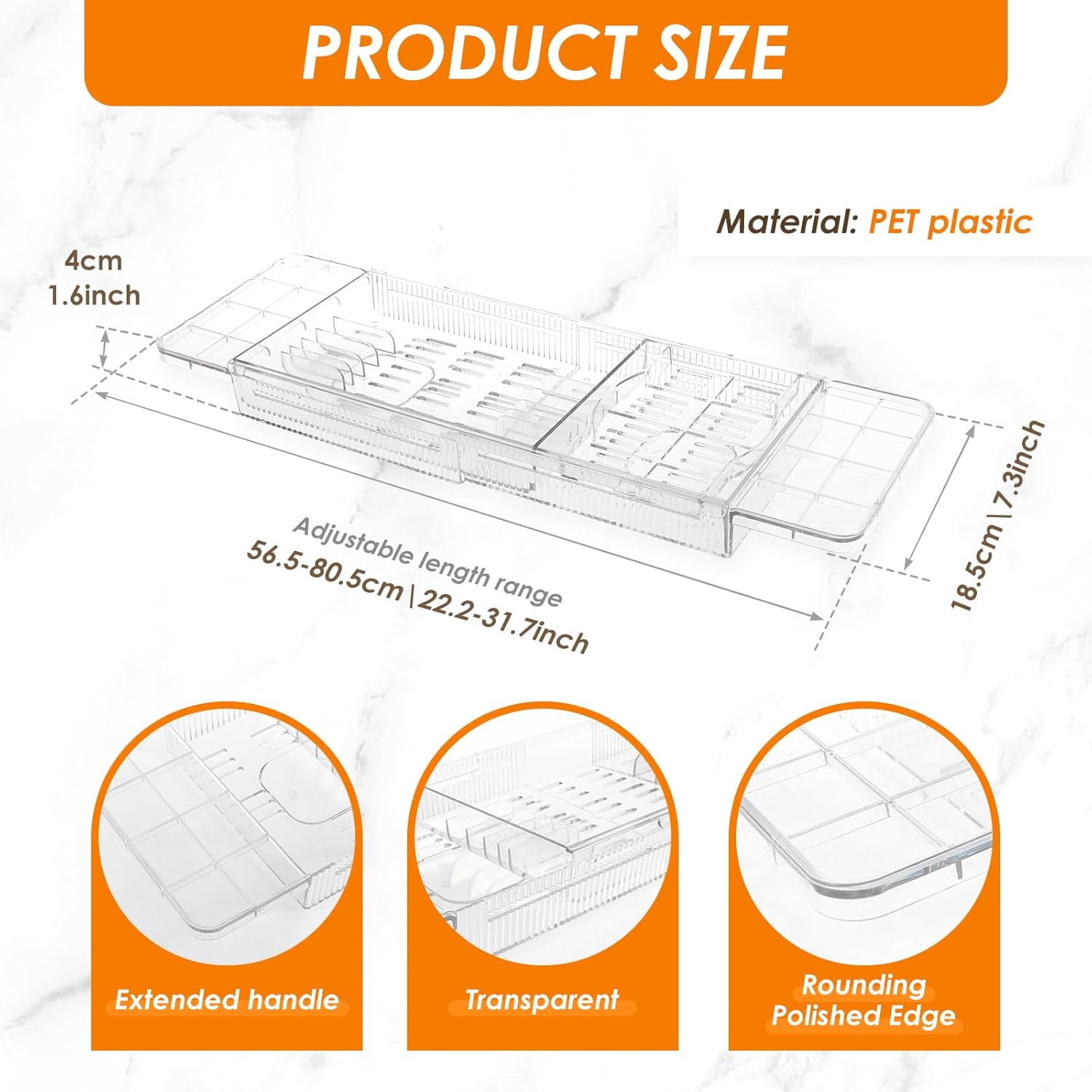 Adjustable Clear Bathtub Caddy Tray for Home