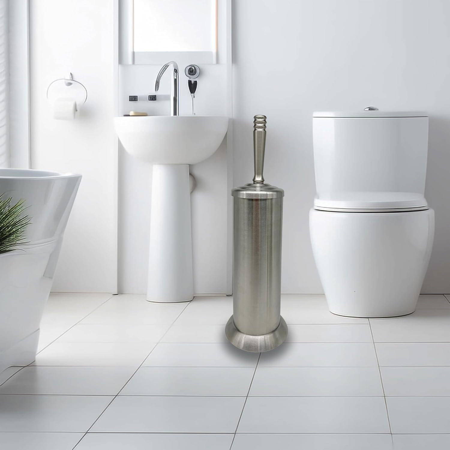 Indecor Home Brushed Nickel Toilet Bowl Brush with Holder 1